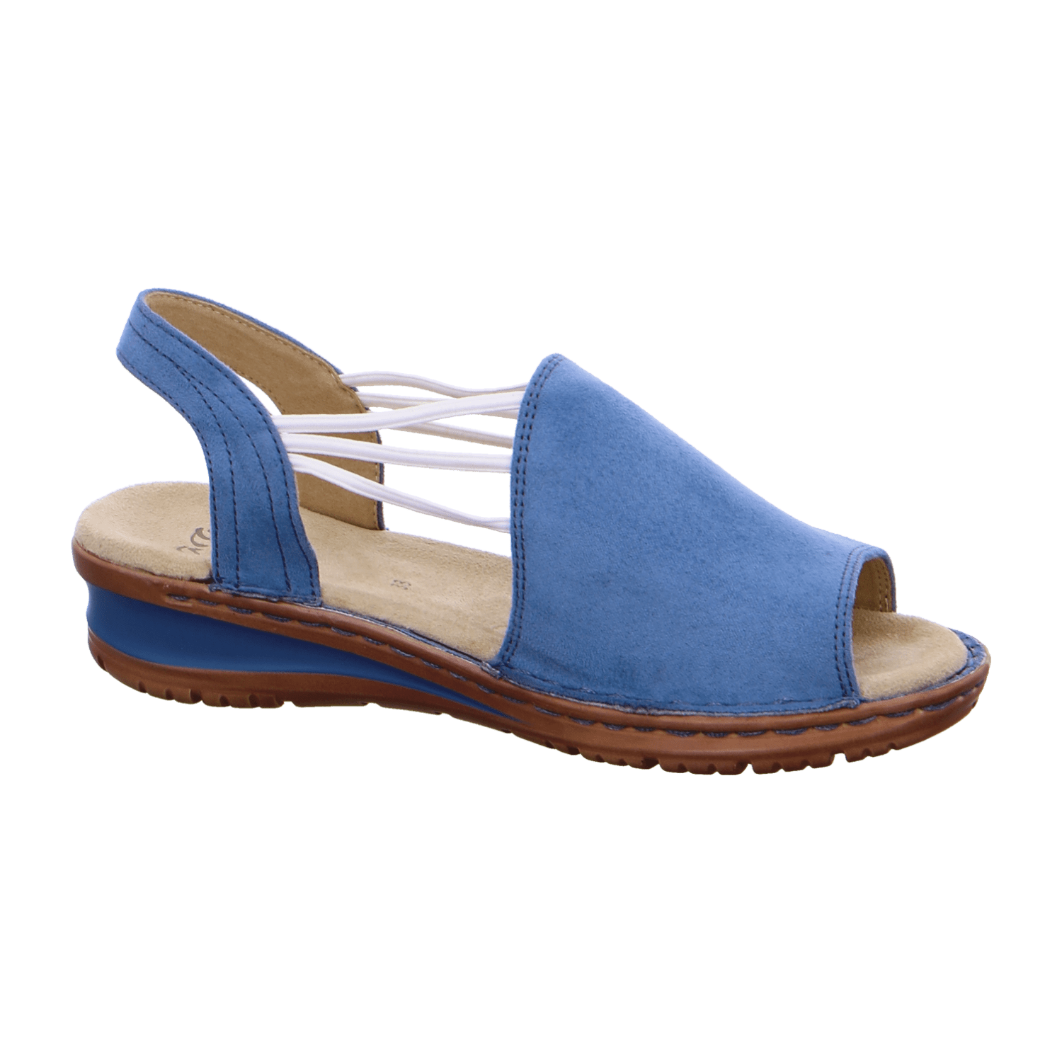 ARA Women's T-Bar Sandals in Blue with Open Toe and Leather Lining Synthetic Sole