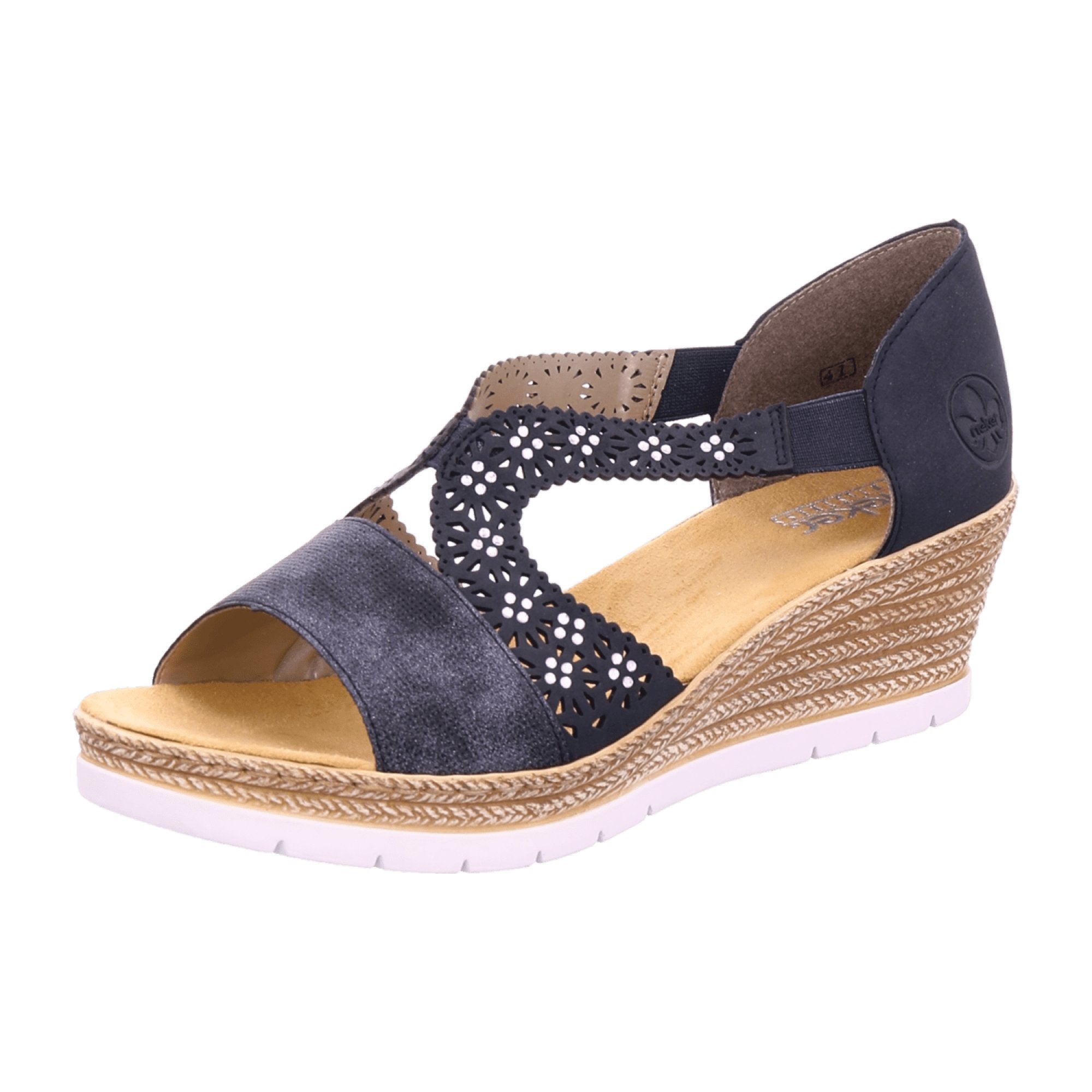 Rieker Women's Blue Sandalettes with Elastic Band and Rhinestone Accents