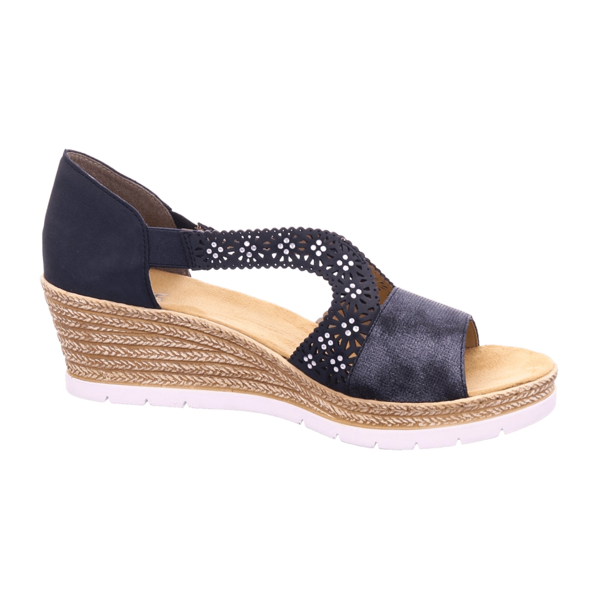 Rieker Women's Blue Sandalettes with Elastic Band and Rhinestone Accents