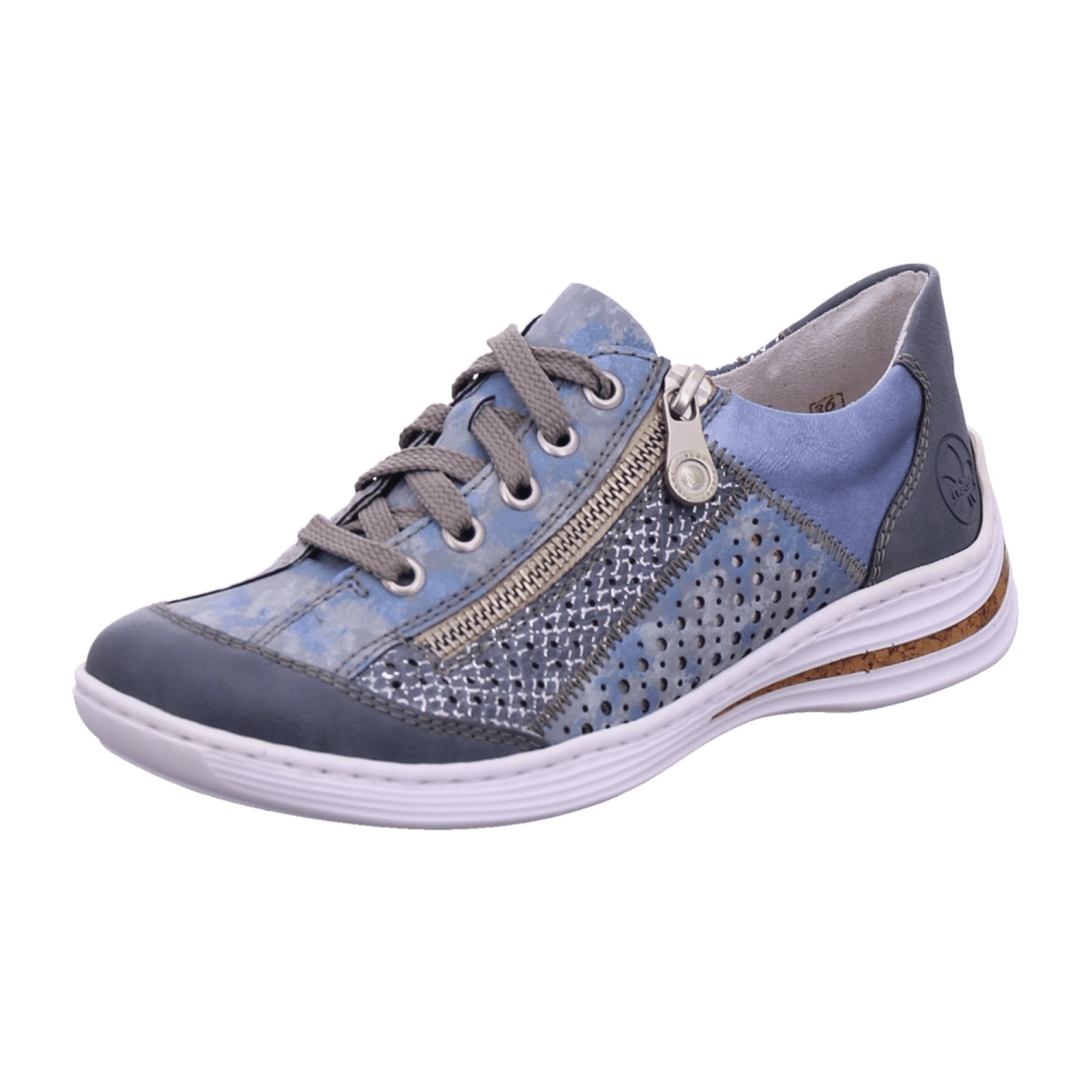 Rieker Women's Casual Blue Lace-Up Shoes with Zipper and Cushioned Sole