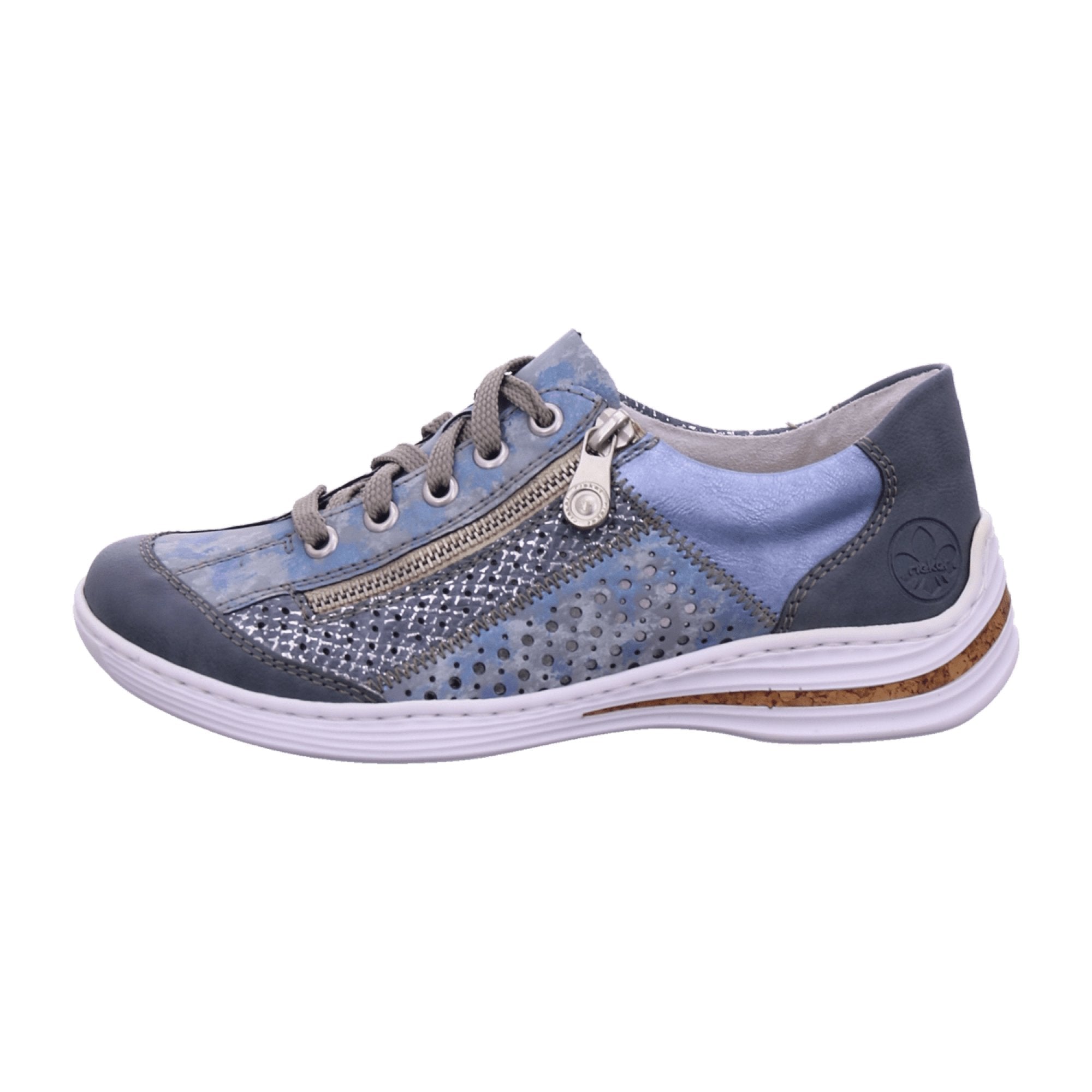 Rieker Women's Casual Blue Lace-Up Shoes with Zipper and Cushioned Sole