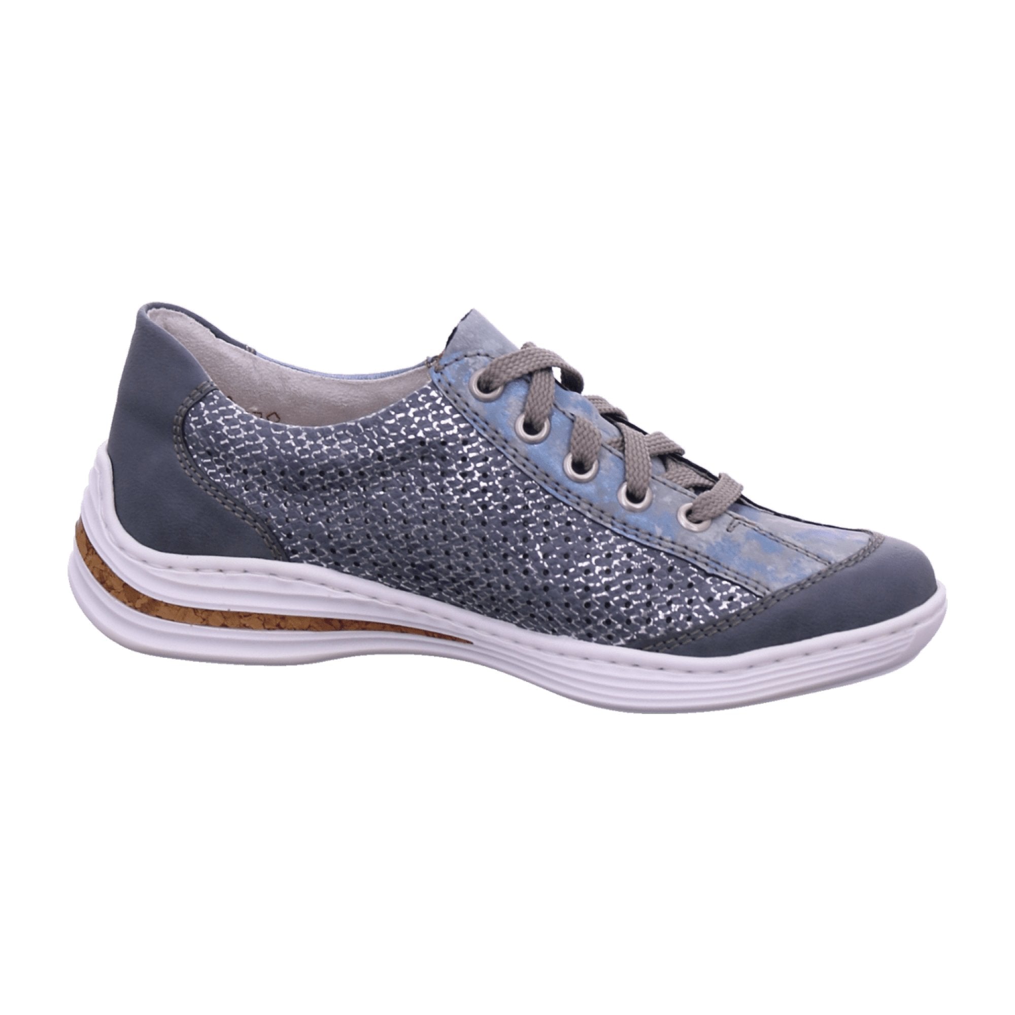 Rieker Women's Casual Blue Lace-Up Shoes with Zipper and Cushioned Sole