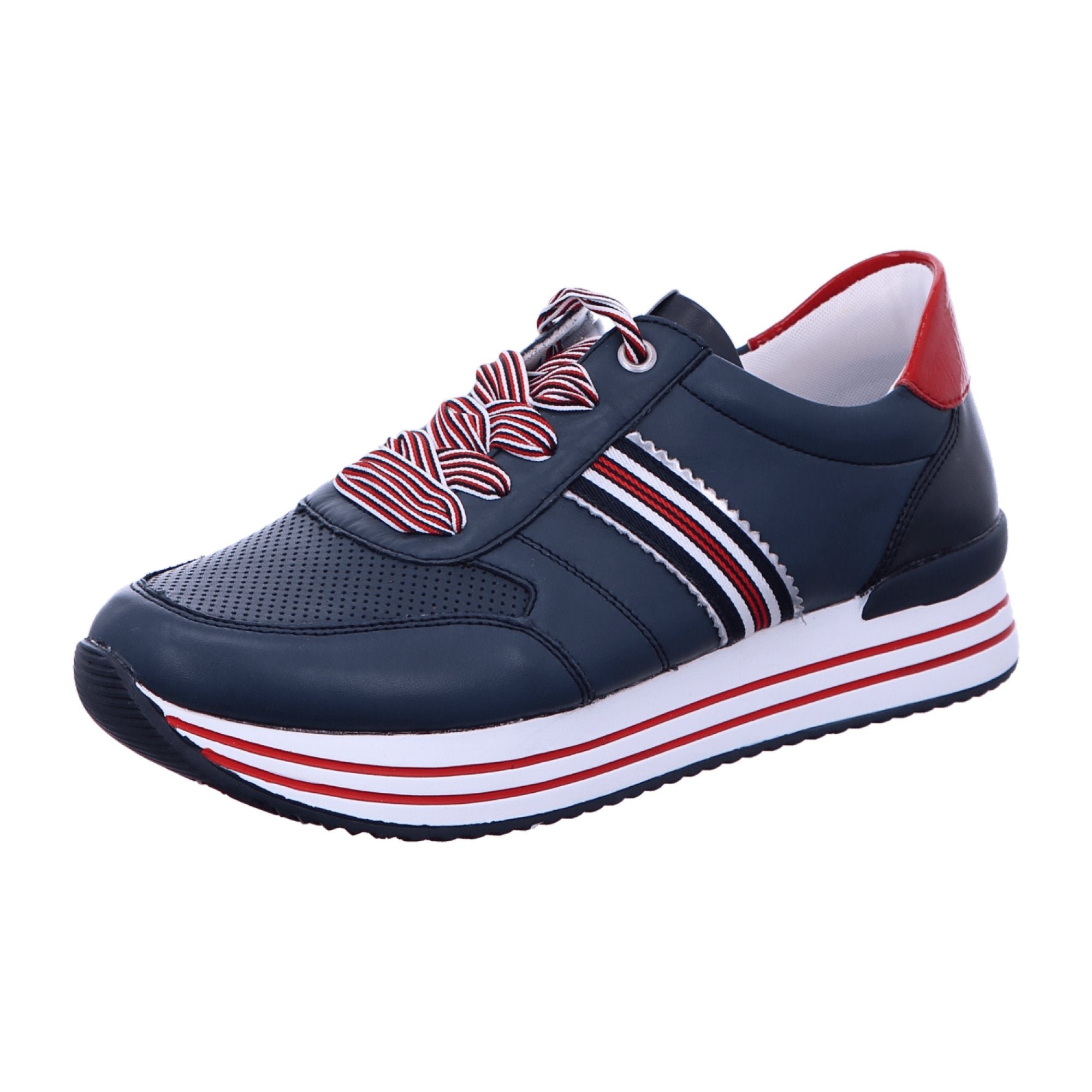 Remonte D130514 Women's Blue Leather Sneakers with Soft Insole and Lace-Up