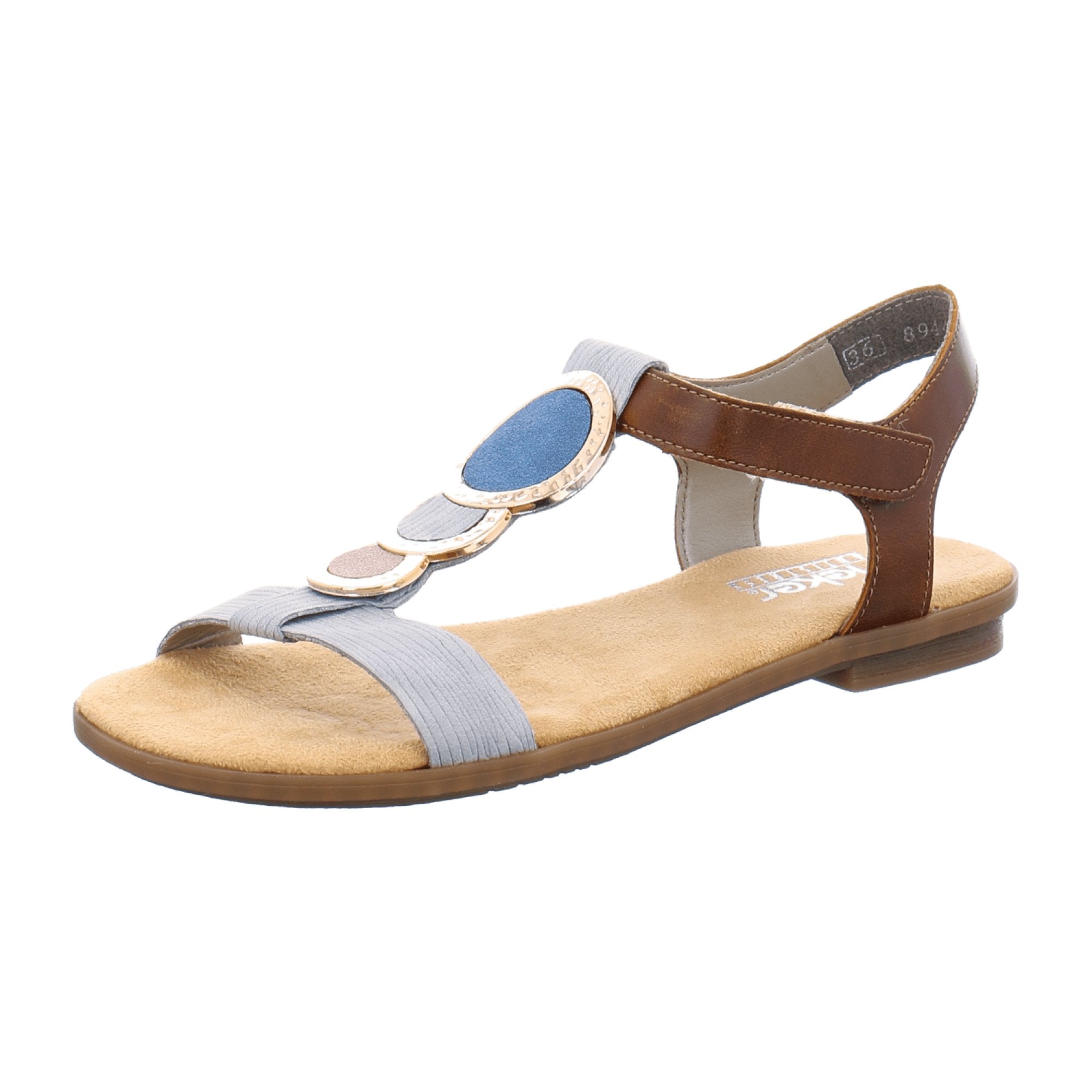 Rieker Women's Grey Sandals 64278 Comfortable Synthetic Leather Velcro Strap