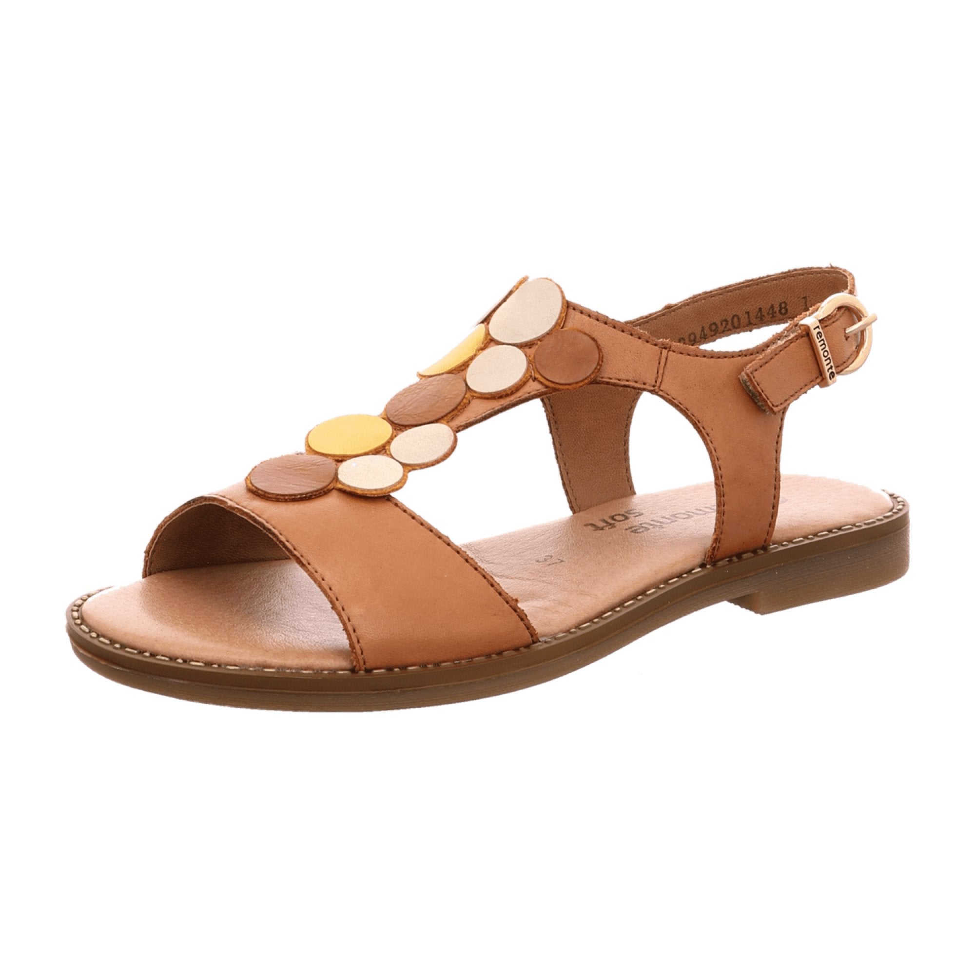 Remonte Women's Brown Leather Sandals Flat Open Toe Slip-On Spring Summer