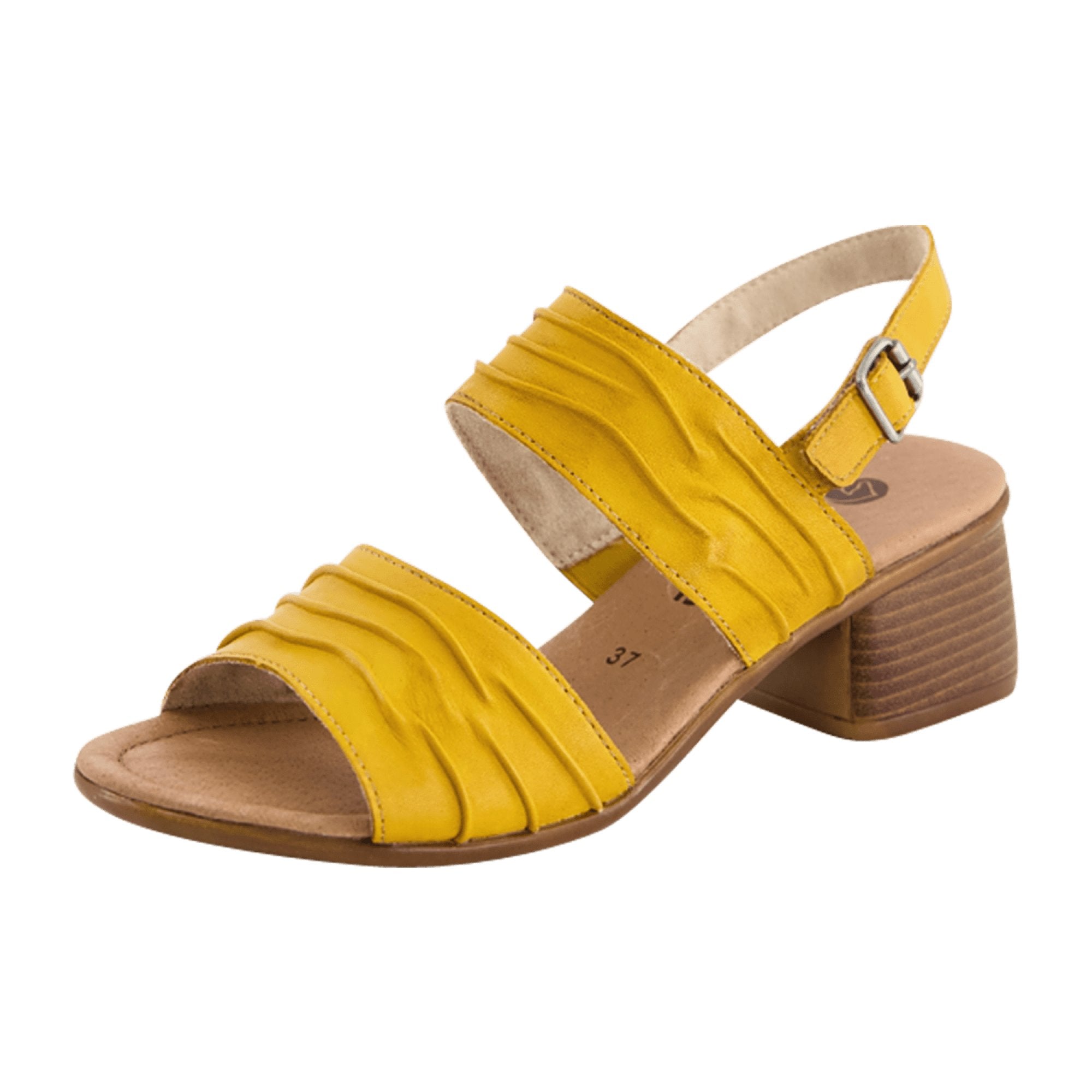 Remonte R8762-68 Women's Yellow Leather Sandals with Block Heel and Velcro Closure