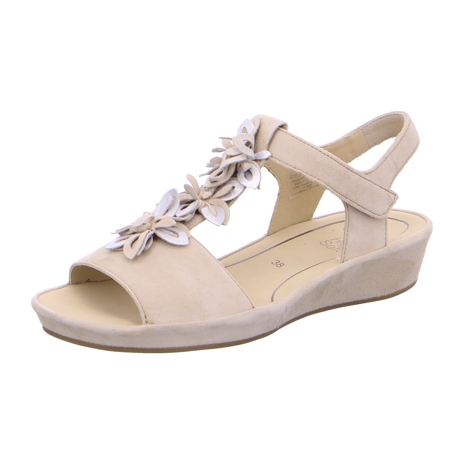 ARA CAPRI Women's T-Bar Sandals Beige Nubuck Leather with Hook-and-Loop Fastening