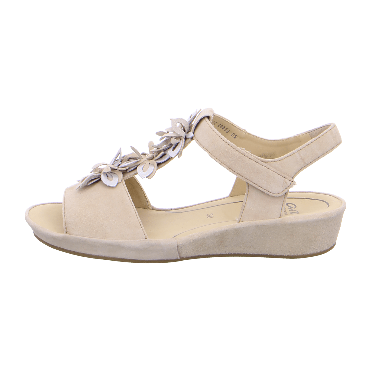 ARA CAPRI Women's T-Bar Sandals Beige Nubuck Leather with Hook-and-Loop Fastening