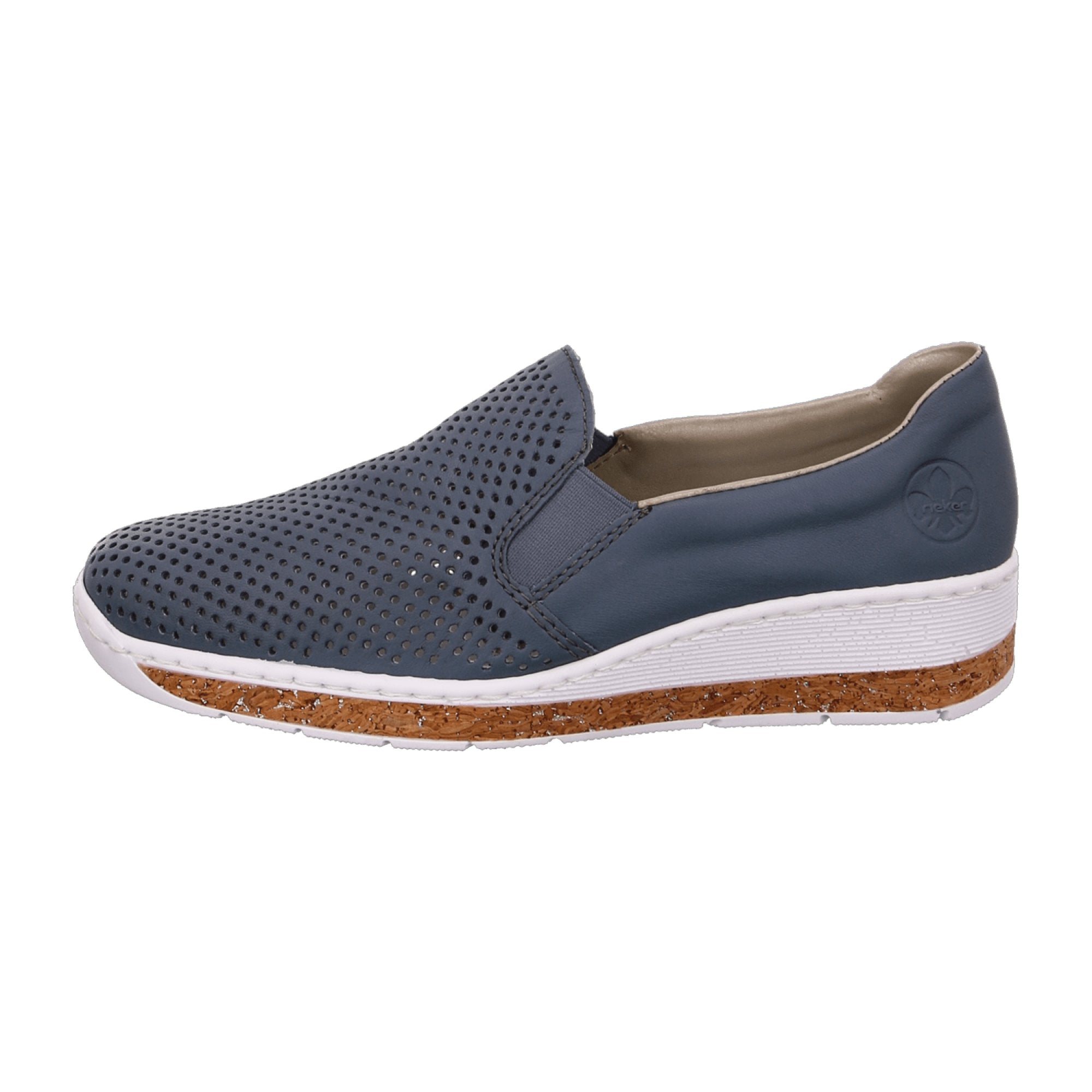 Rieker Women's Casual Blue Slip-On Shoes with Elastic Entry for Easy Fit