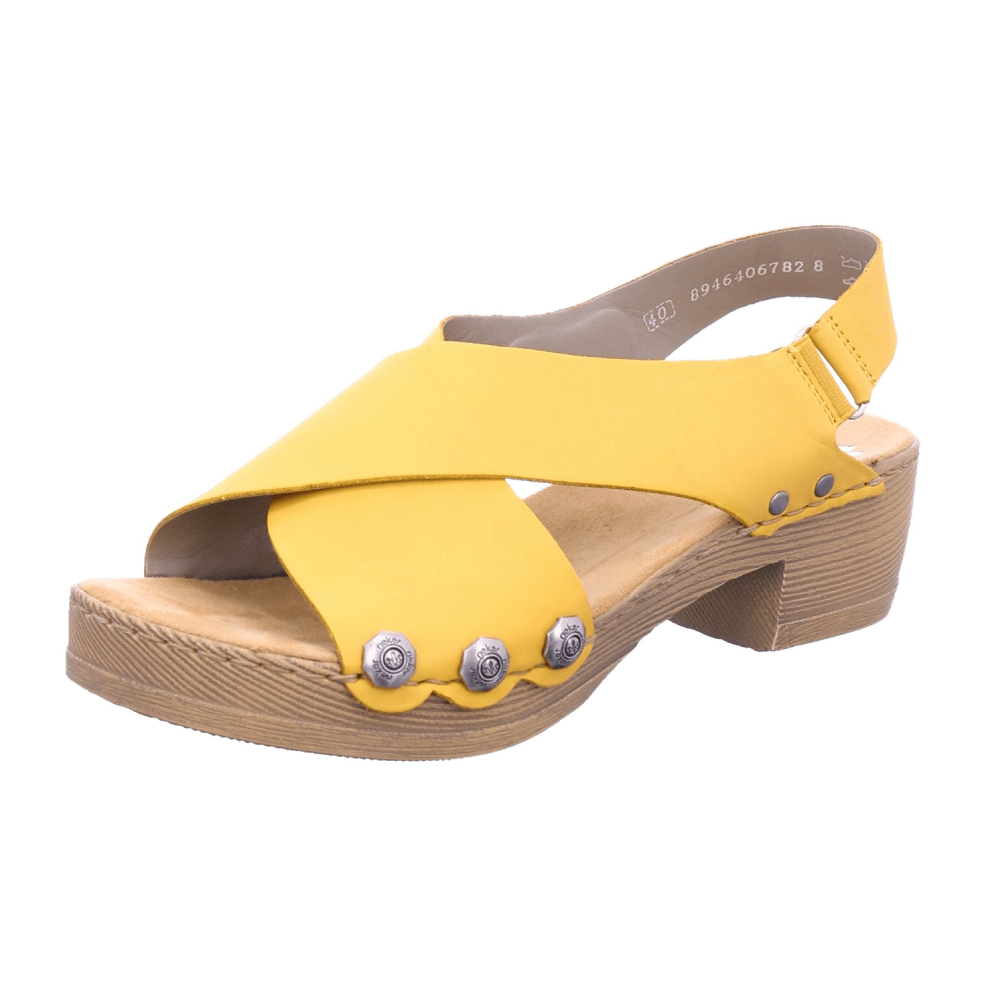 Rieker Women's Yellow Sandal, Cross Straps, Soft Leather, Block Heel