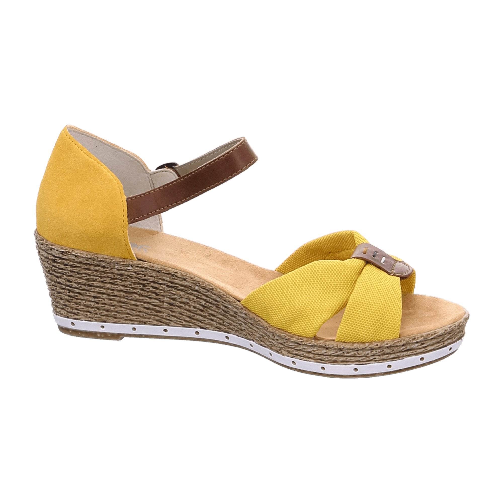 Rieker Women's Yellow Sandal Trendy Textile and Faux Leather Wedge Heel