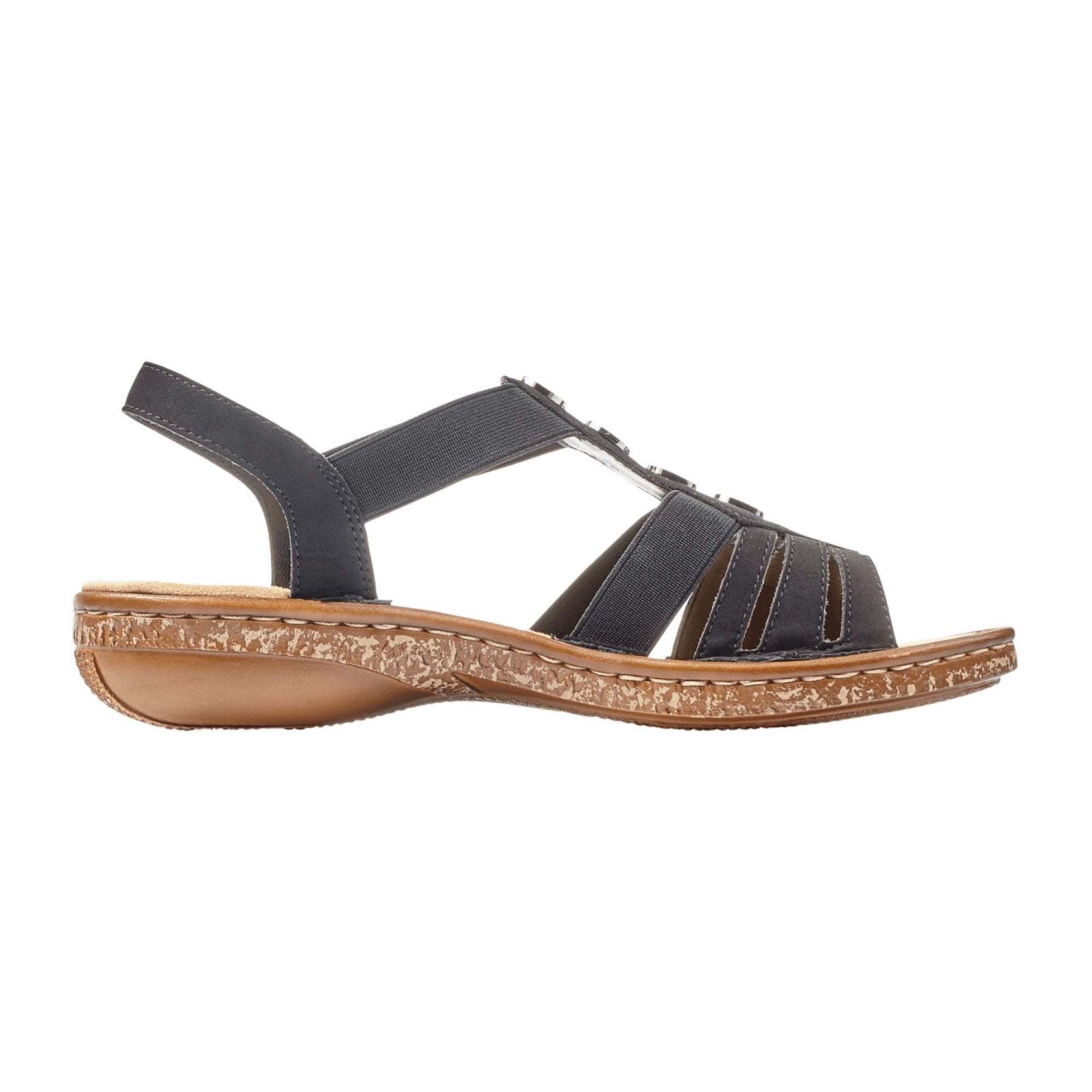 Rieker Women's Black Sandals Comfortable Stylish Synthetic Leather Shoes