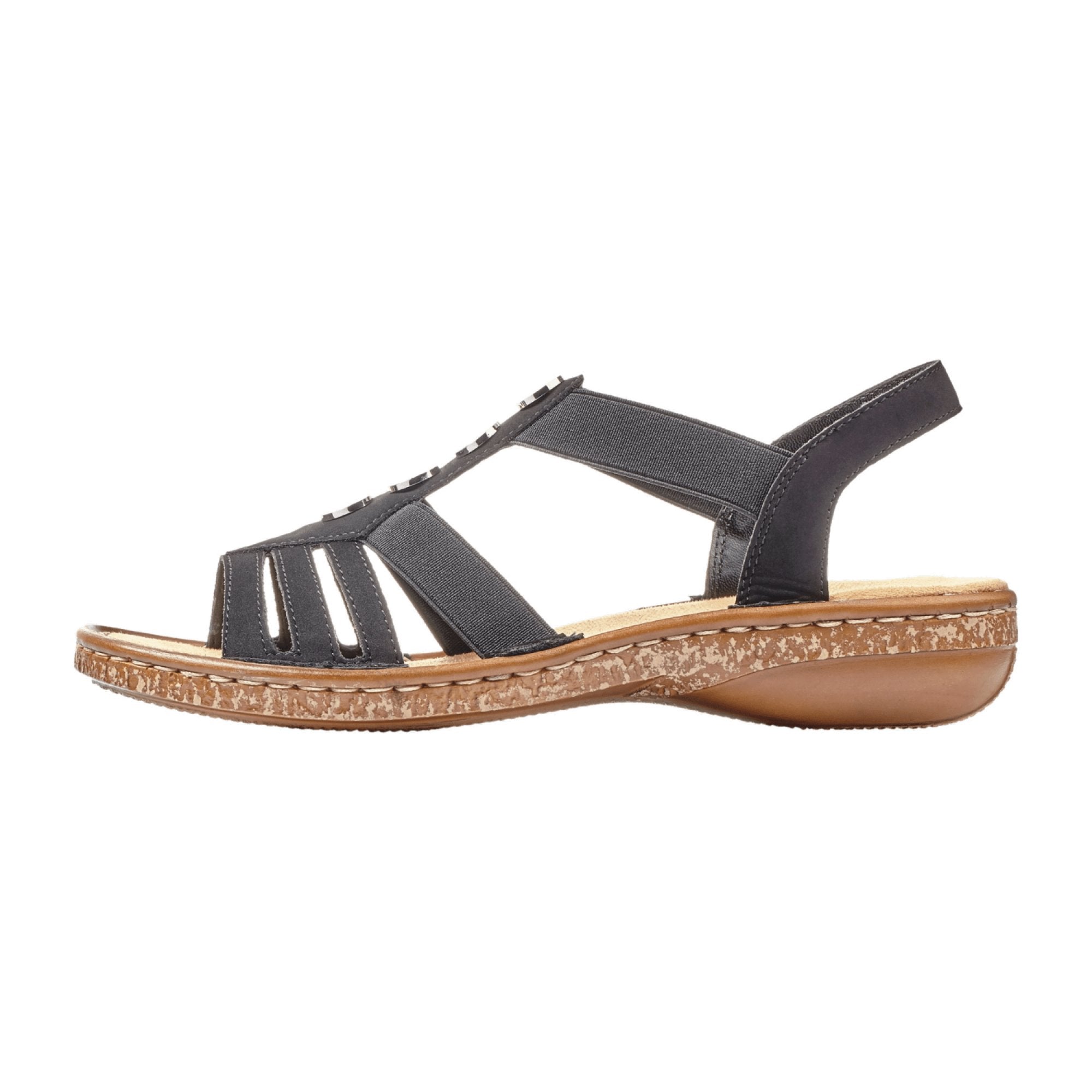 Rieker Women's Black Sandals Comfortable Stylish Synthetic Leather Shoes