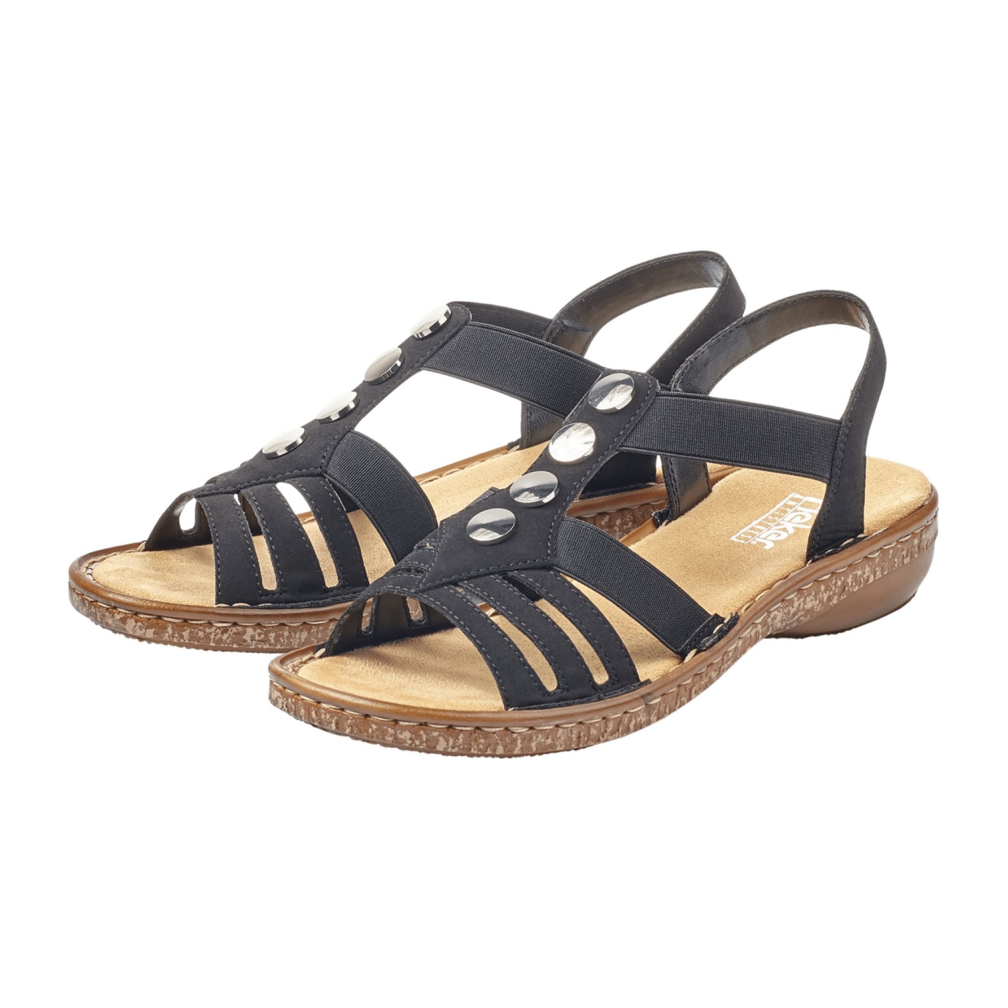 Rieker Women's Black Sandals Comfortable Stylish Synthetic Leather Shoes