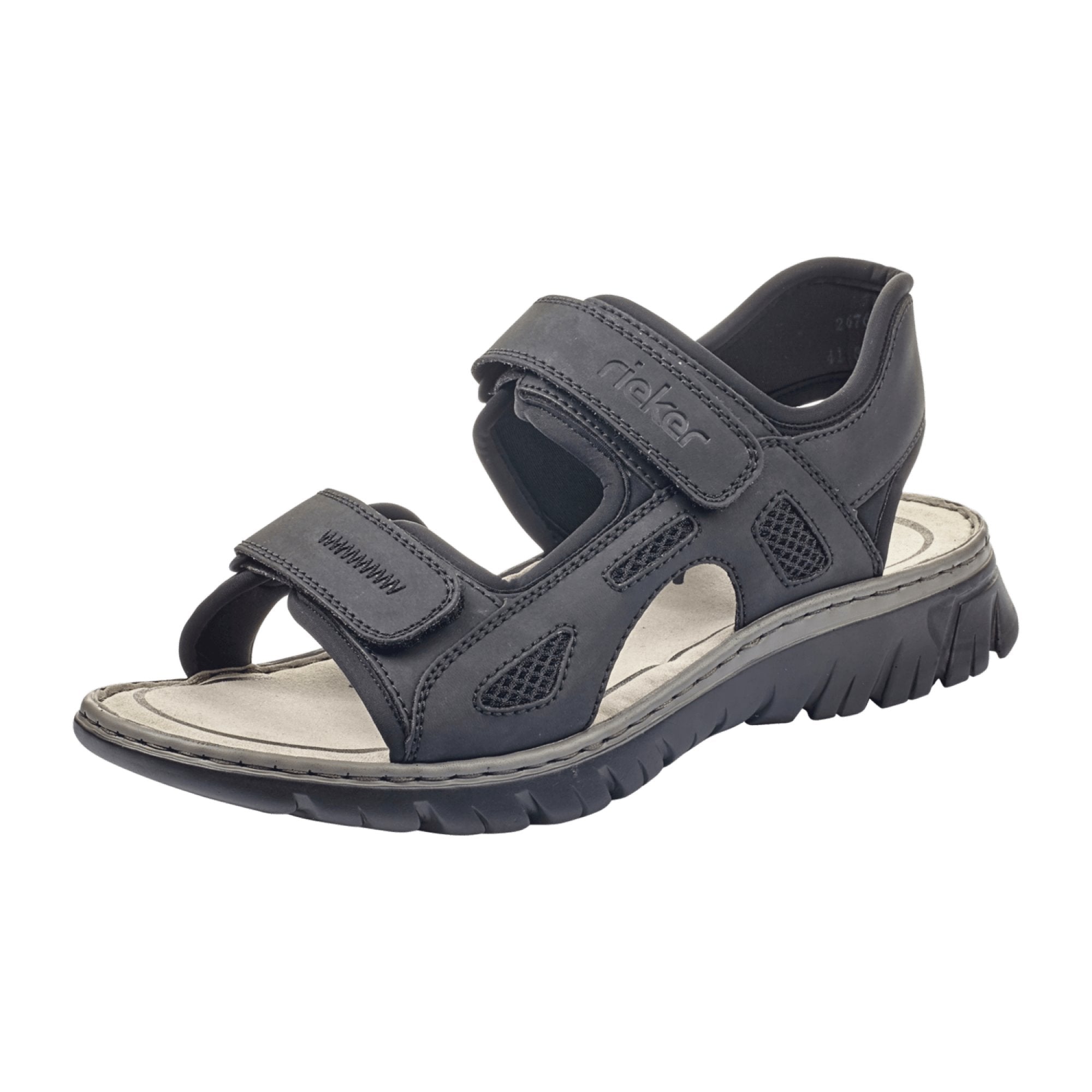 Rieker Comfortable Men's Black Sandals with Adjustable Strap and Quick Shipping