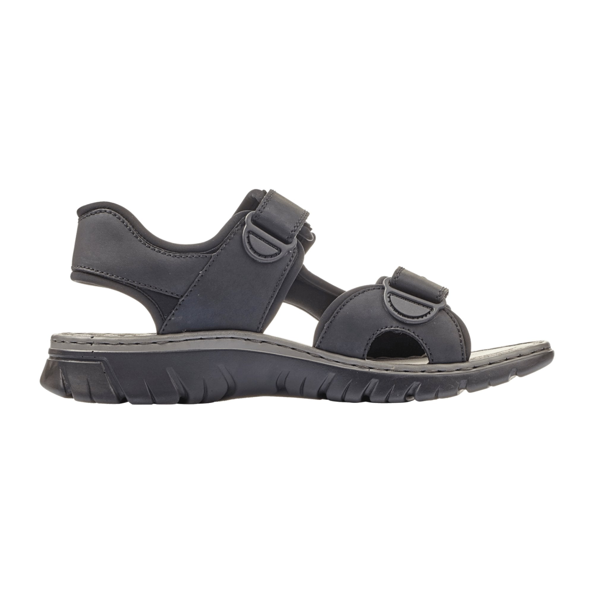 Rieker Comfortable Men's Black Sandals with Adjustable Strap and Quick Shipping