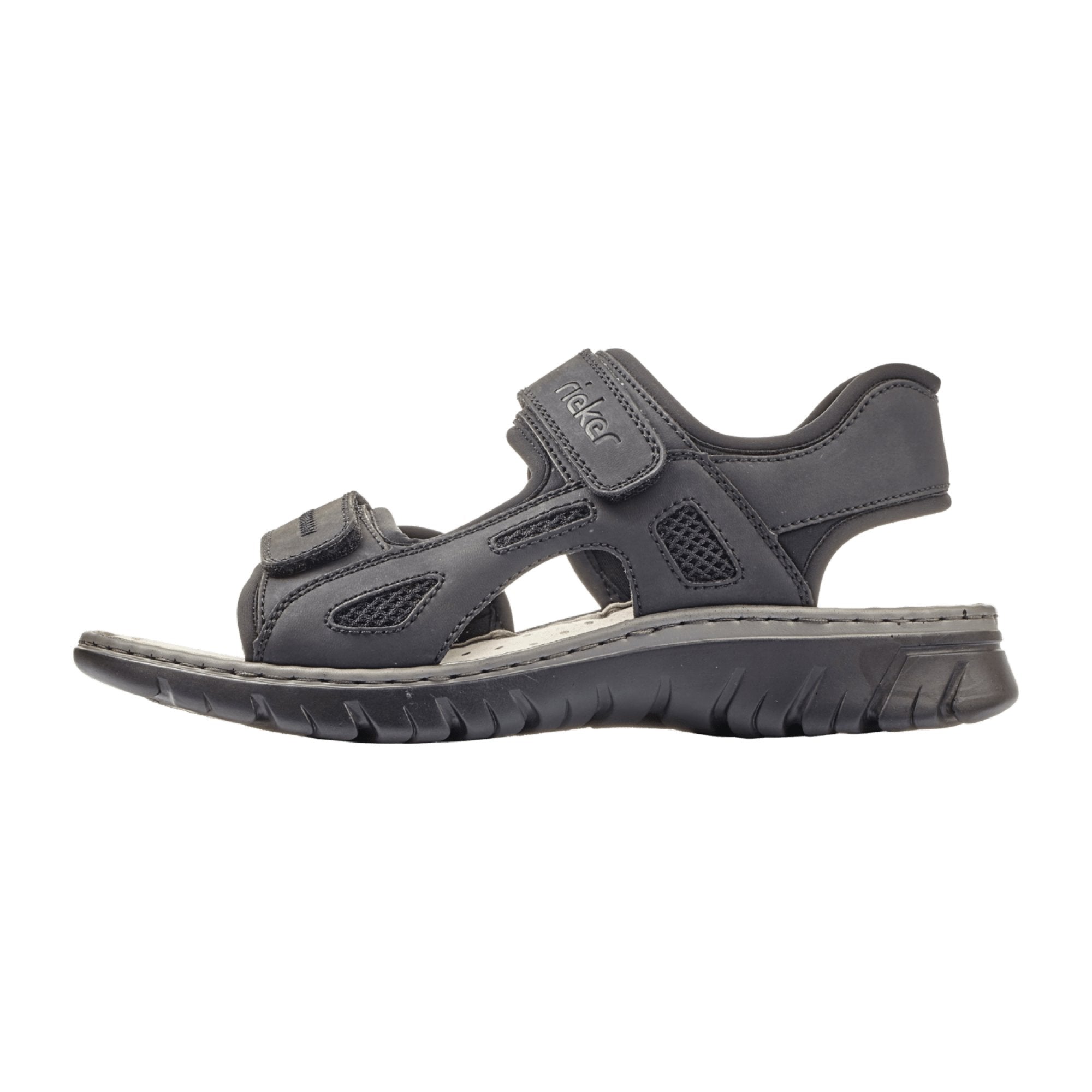 Rieker Comfortable Men's Black Sandals with Adjustable Strap and Quick Shipping