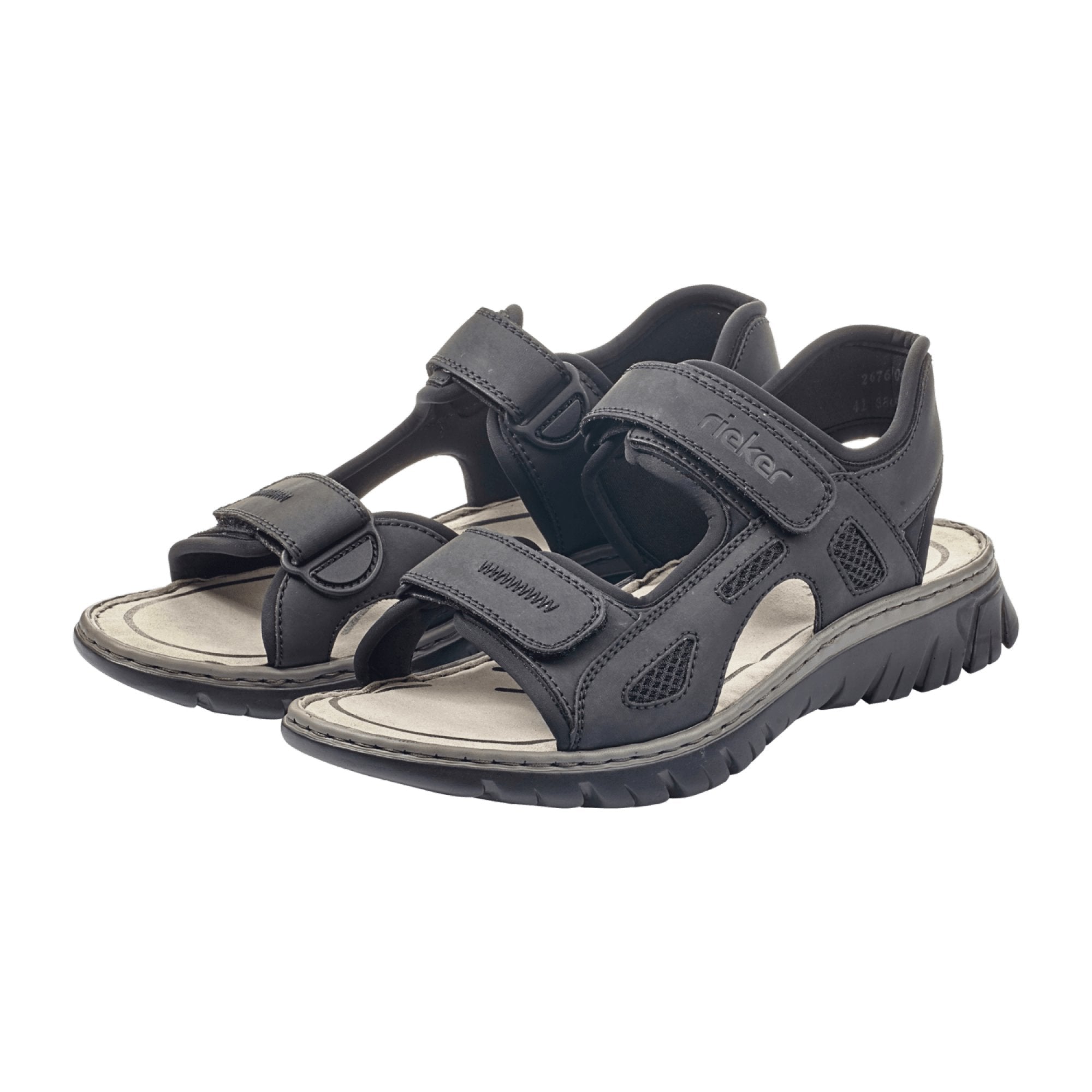 Rieker Comfortable Men's Black Sandals with Adjustable Strap and Quick Shipping