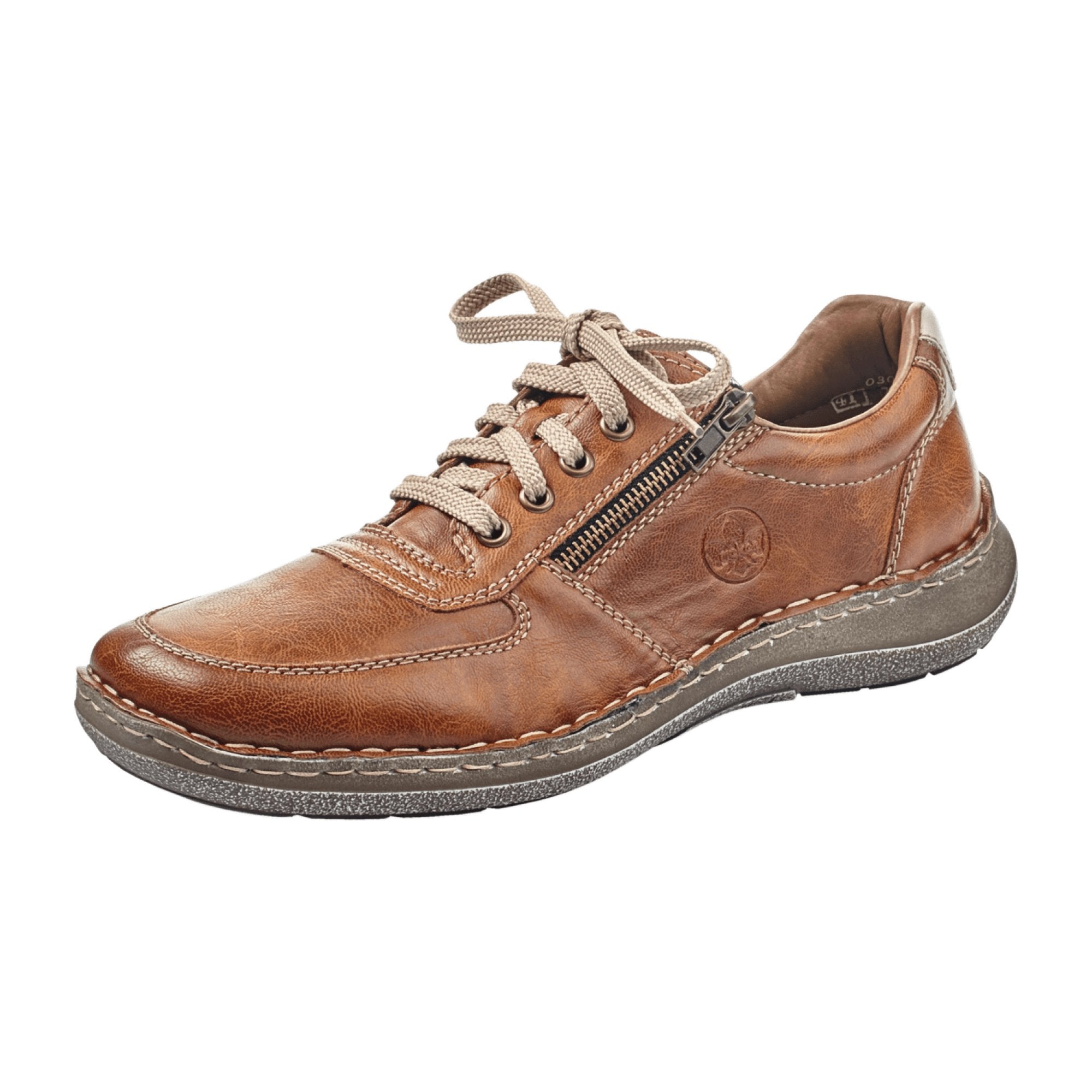 Rieker Brown Lace-Up Shoes with Zipper Comfortable Casual Synthetic Leather