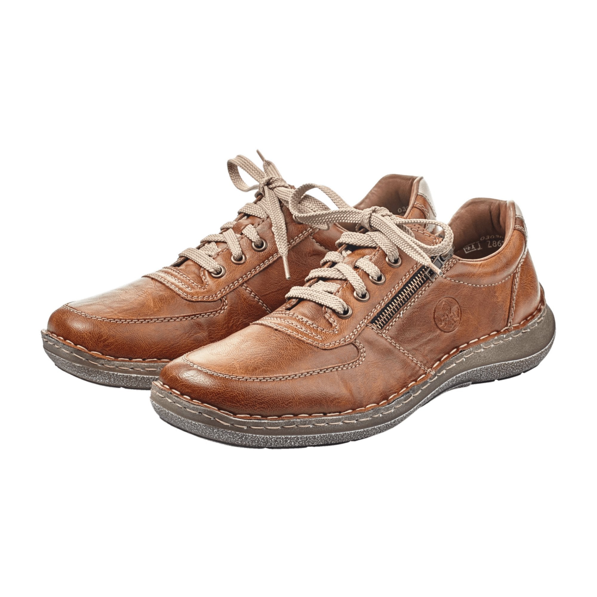 Rieker Brown Lace-Up Shoes with Zipper Comfortable Casual Synthetic Leather