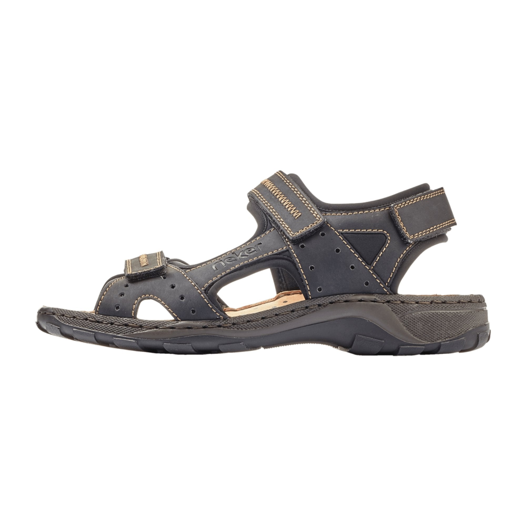 Rieker Comfortable Men's Black Sandals with Velcro Closure and Shock Absorbing Sole