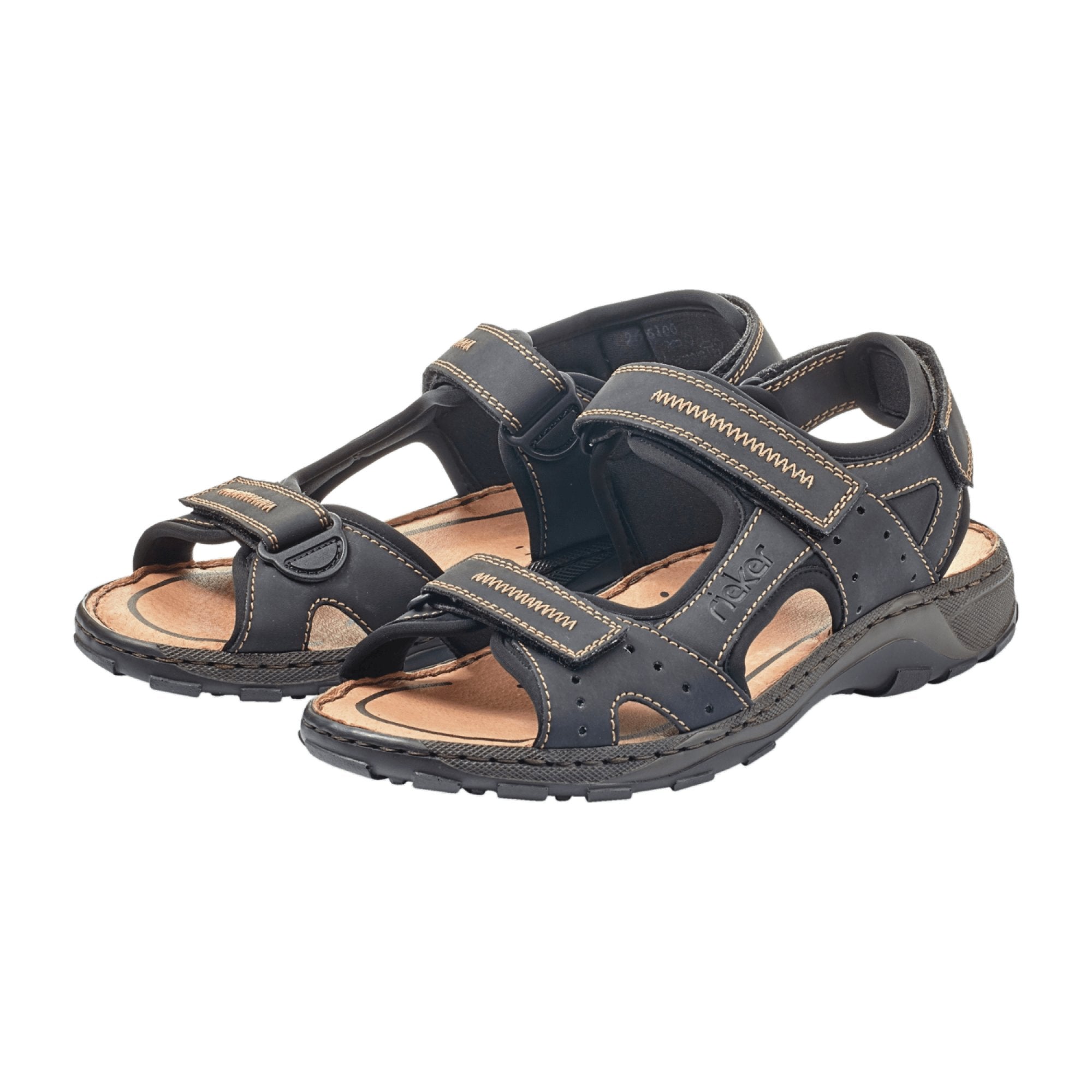 Rieker Comfortable Men's Black Sandals with Velcro Closure and Shock Absorbing Sole