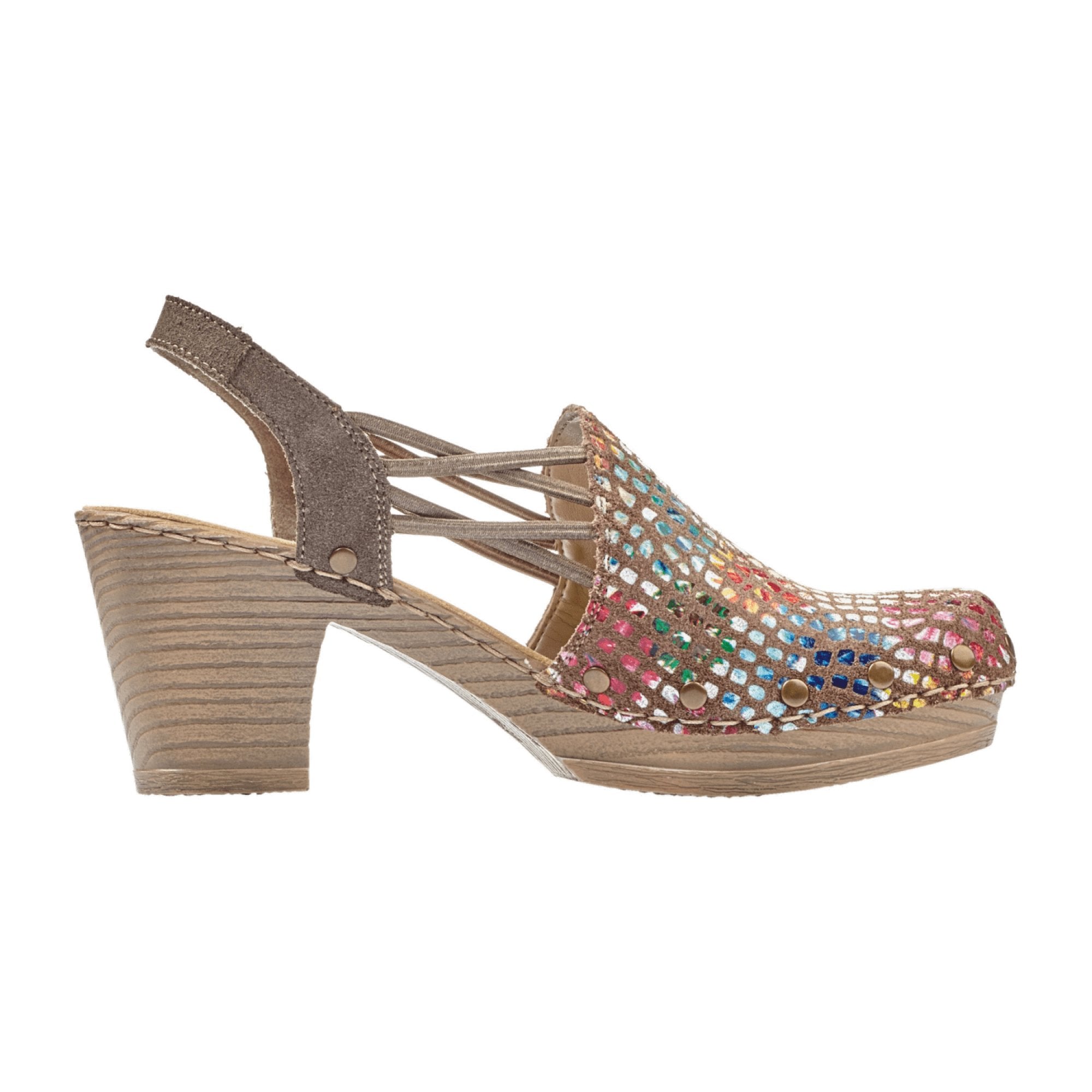 Rieker FSK Women's Colorful Leather Sandals with Elastic Strap and Block Heel
