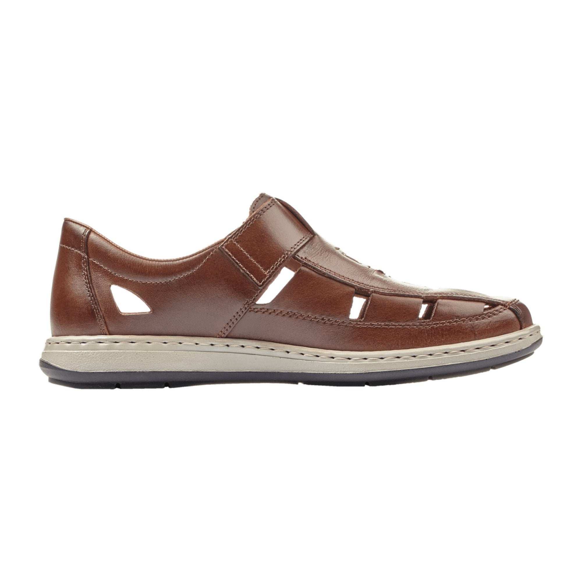 Rieker Comfortable Men's Brown Leather Sandals with Velcro Strap and Cushioned Sole