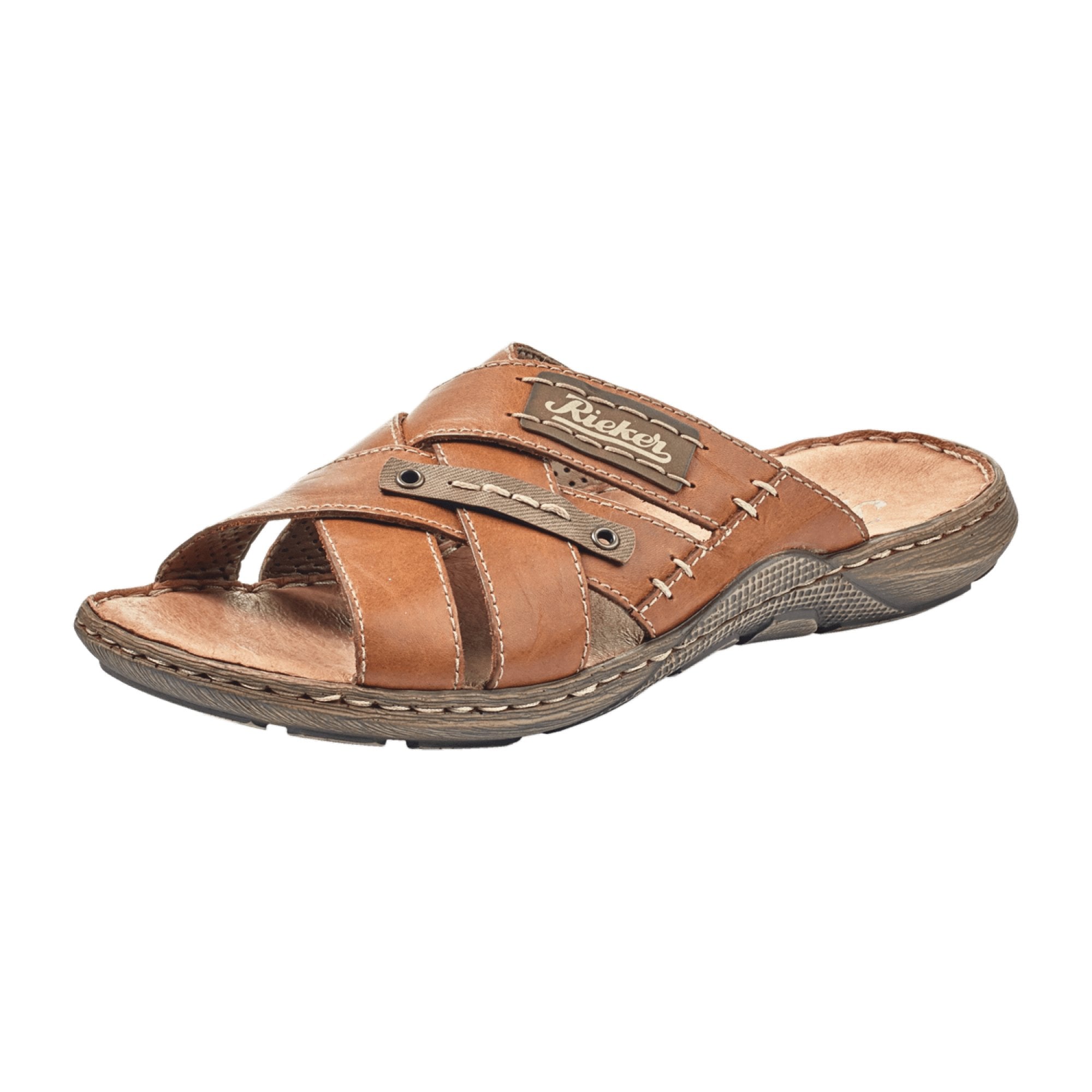 Rieker Brown Leather Slip-On Sandals Comfortable Shock Absorbing Sole