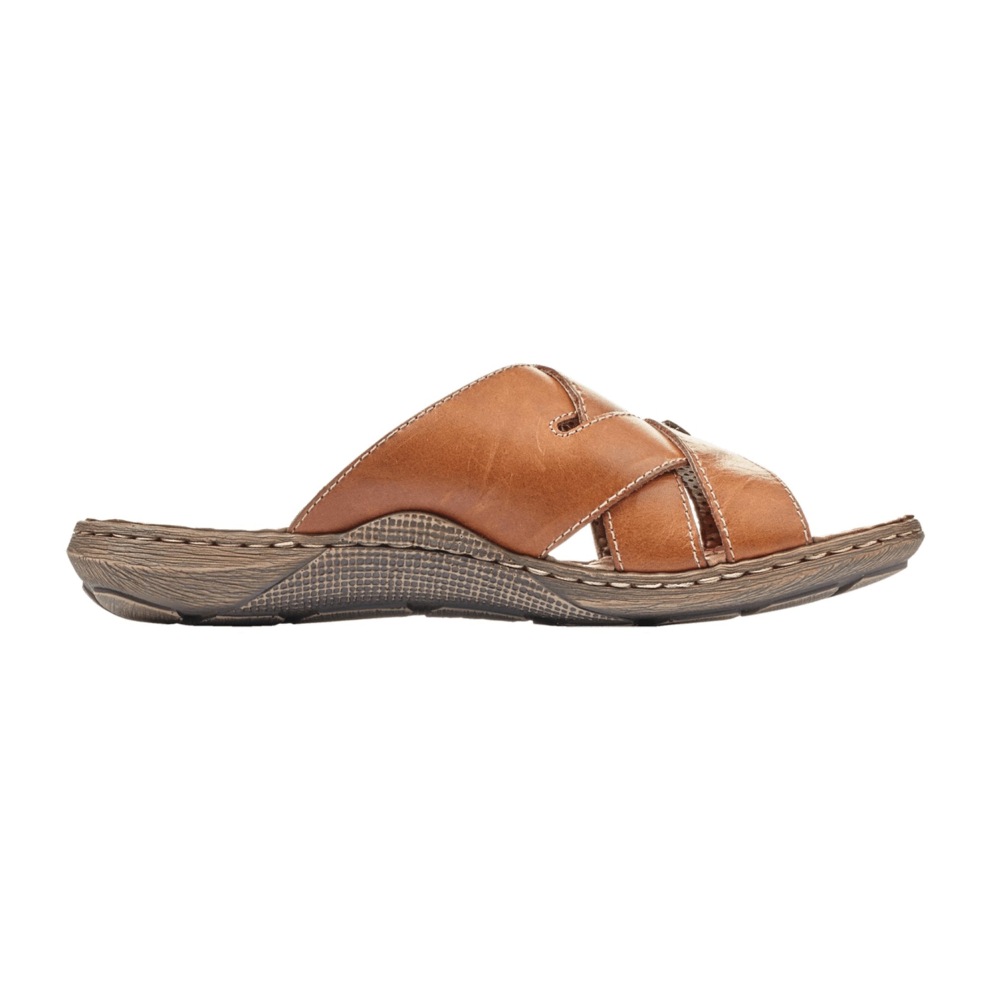 Rieker Brown Leather Slip-On Sandals Comfortable Shock Absorbing Sole