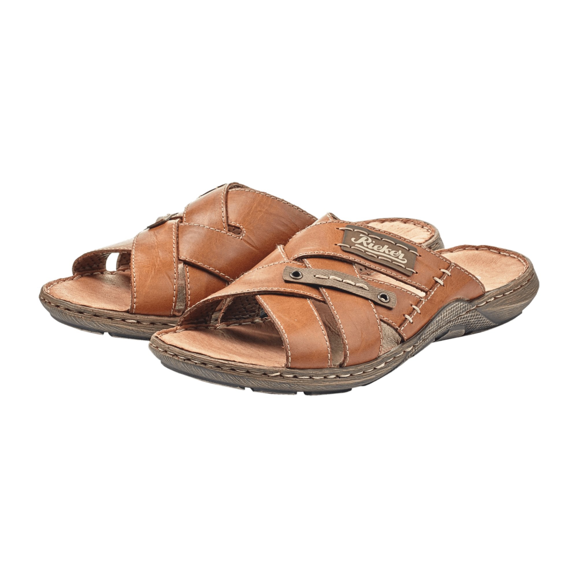 Rieker Brown Leather Slip-On Sandals Comfortable Shock Absorbing Sole