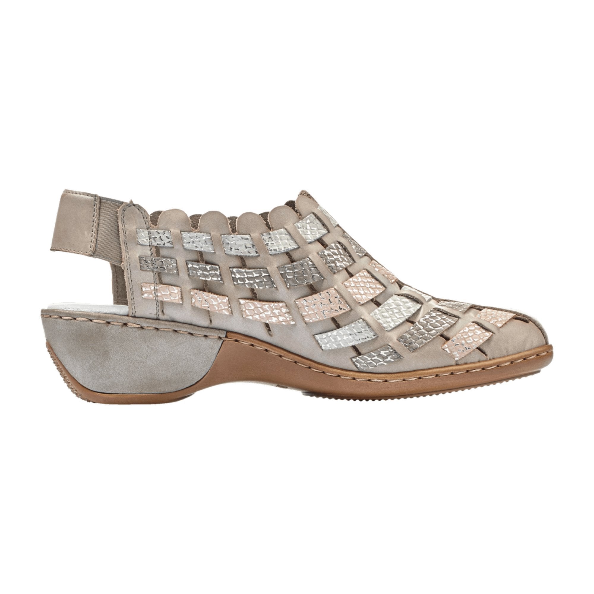 Rieker Women's Gray Leather Slip-On Pumps with Block Heel and Soft Insole