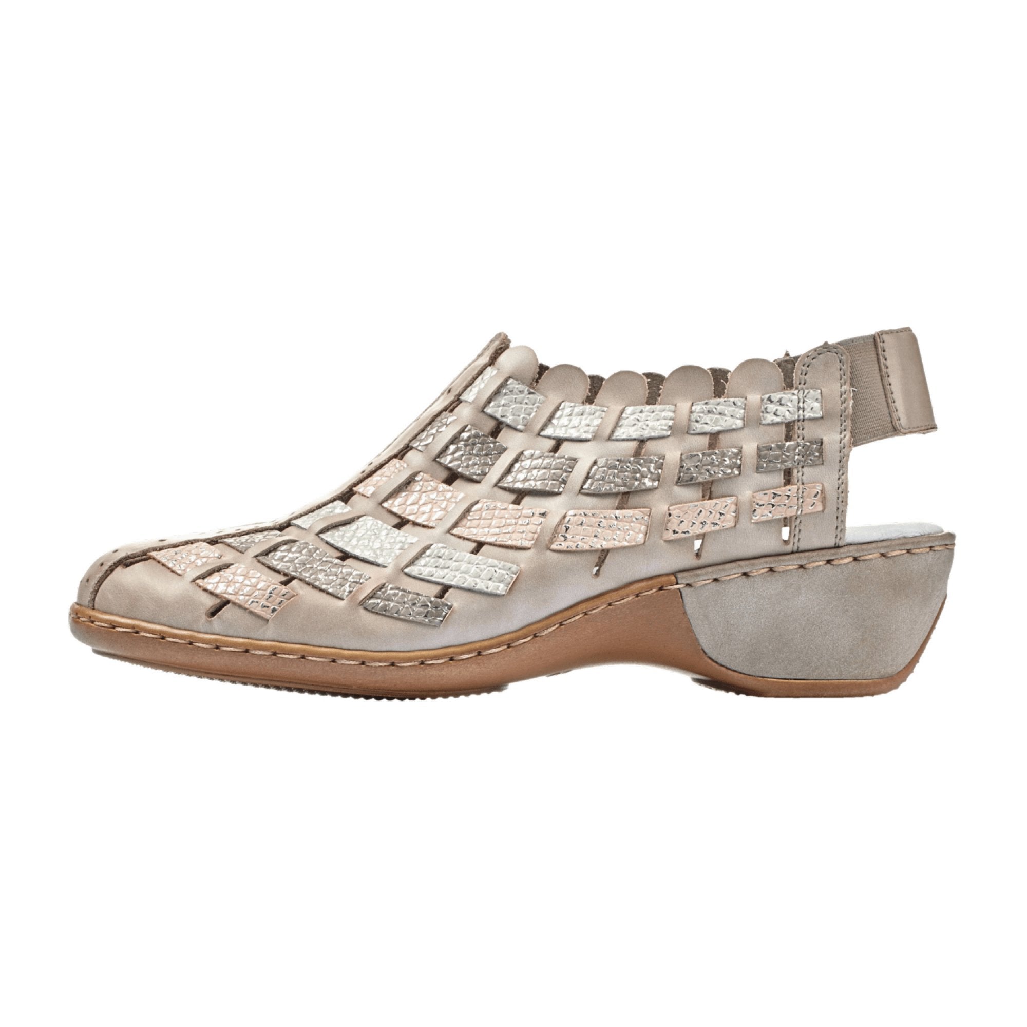 Rieker Women's Gray Leather Slip-On Pumps with Block Heel and Soft Insole