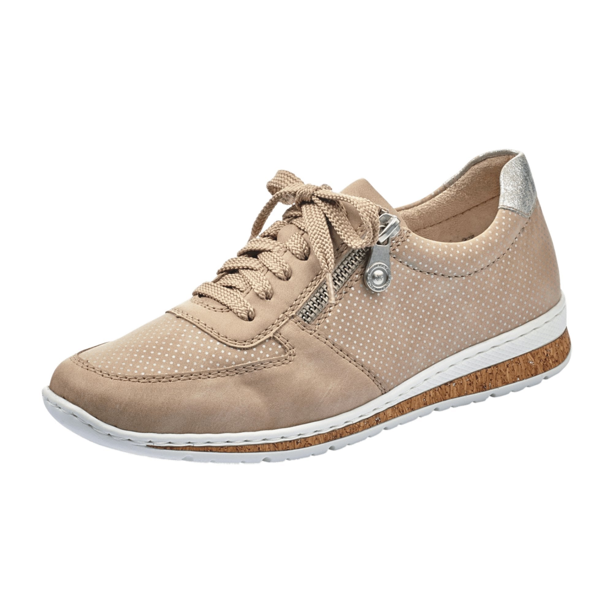 Rieker Beige Lace-Up Shoes for Women, Comfortable Flat Sneakers
