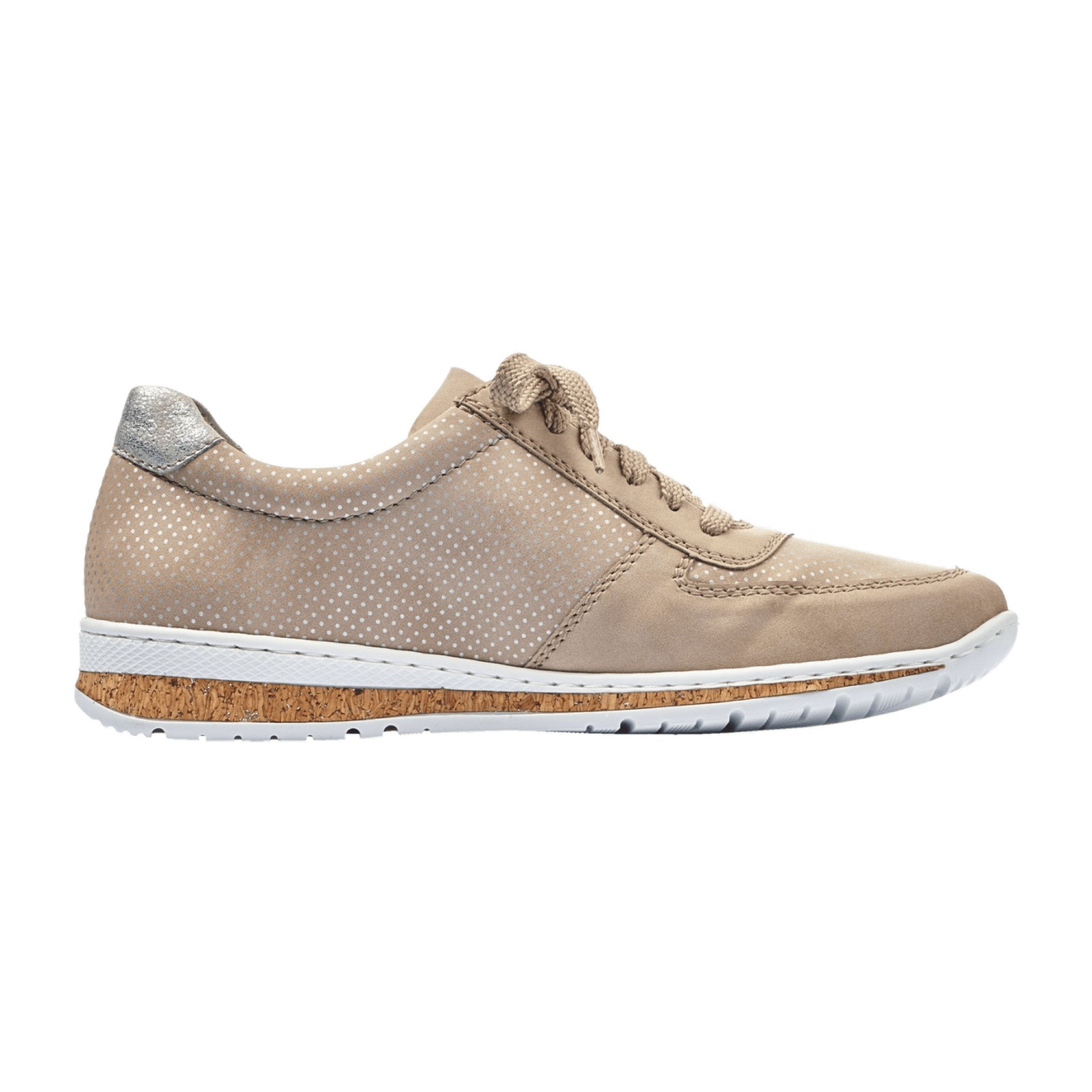 Rieker Beige Lace-Up Shoes for Women, Comfortable Flat Sneakers