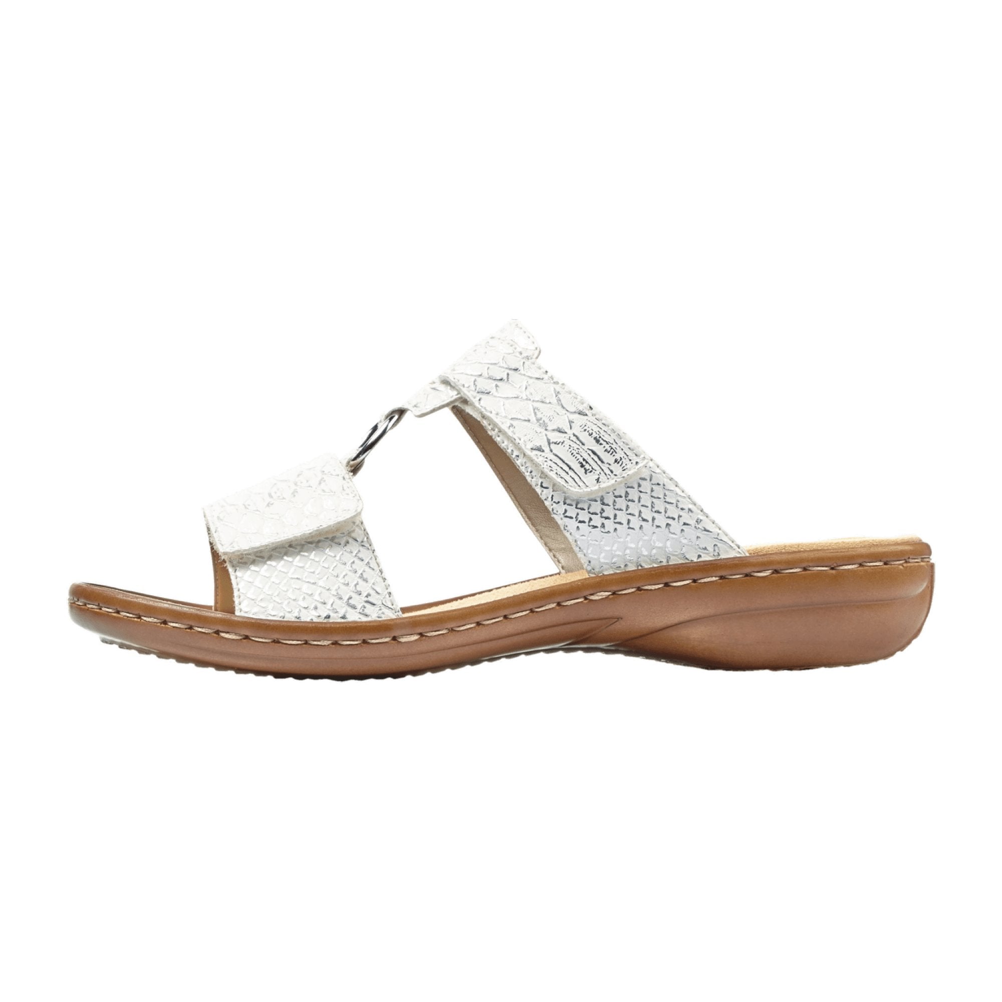 Rieker Women's White Slip-On Sandals with Velcro Strap and Cushioned Sole