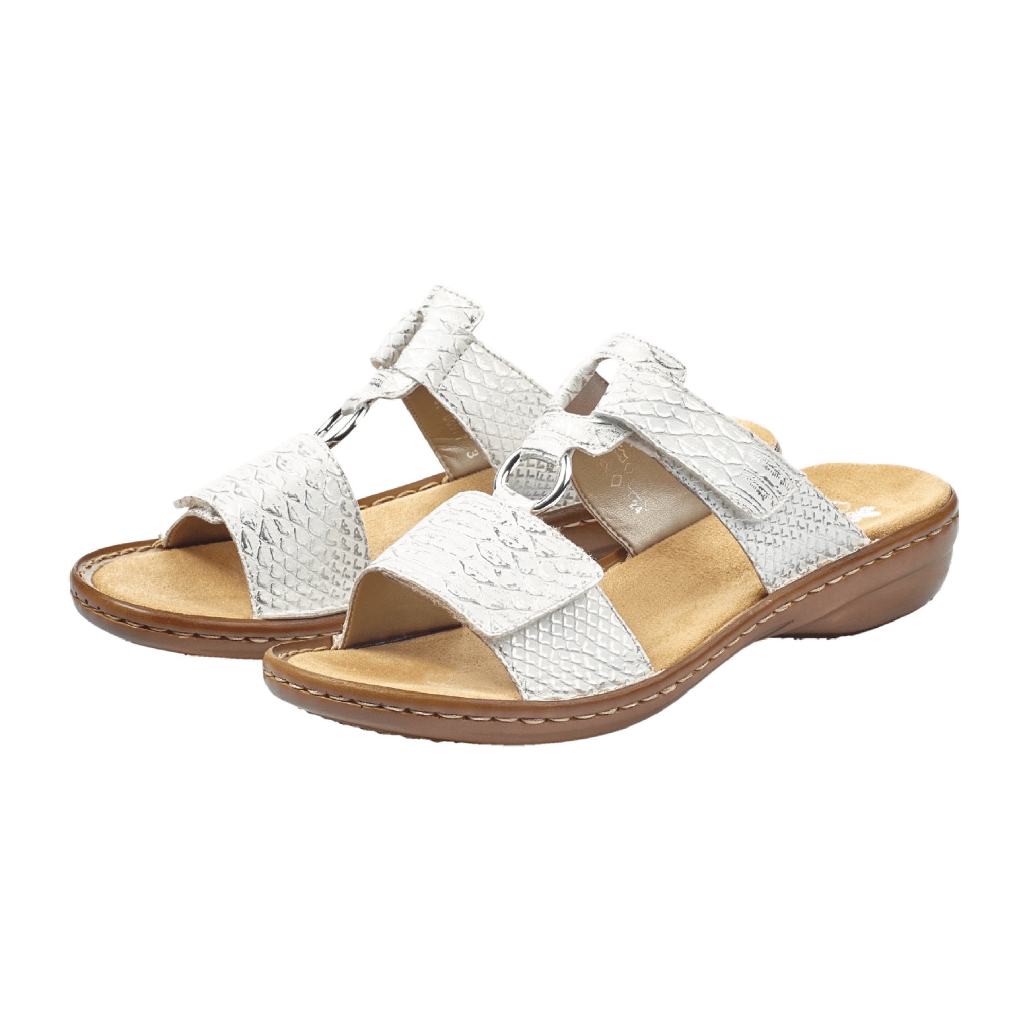 Rieker Women's White Slip-On Sandals with Velcro Strap and Cushioned Sole