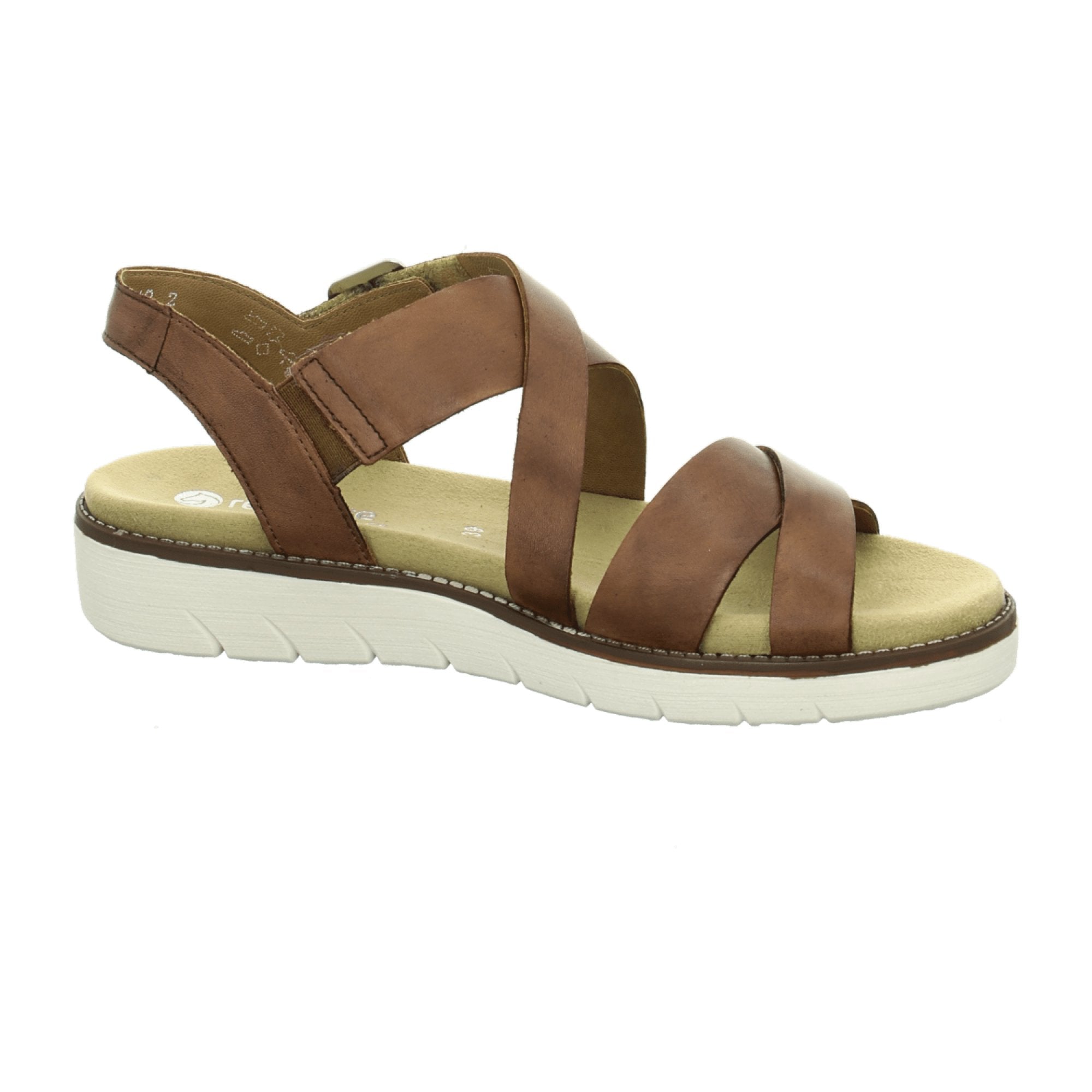 Remonte Women's Brown Leather Sandals with Velcro Strap and Soft Footbed