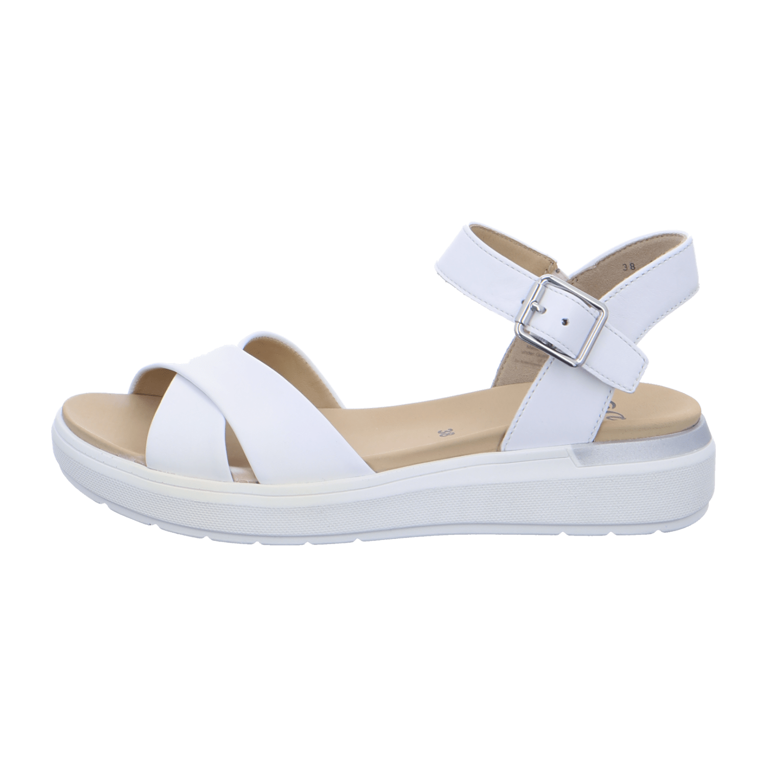 ARA IBIZA Women's Ankle Strap Sandals in White Smooth Leather with Buckle