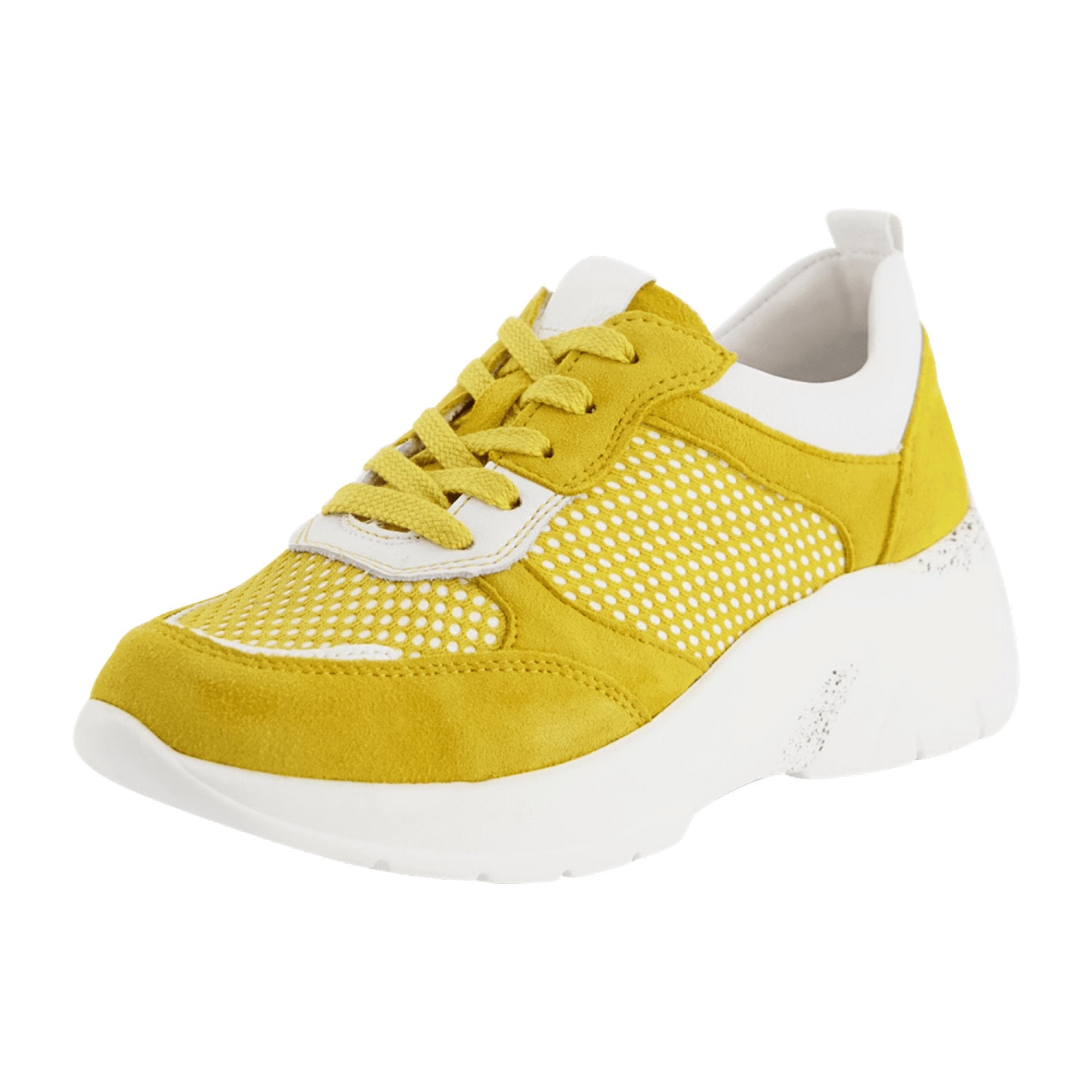 Remonte Women's Yellow Wedge Sneakers Leather Upper Lace-Up Casual Shoes