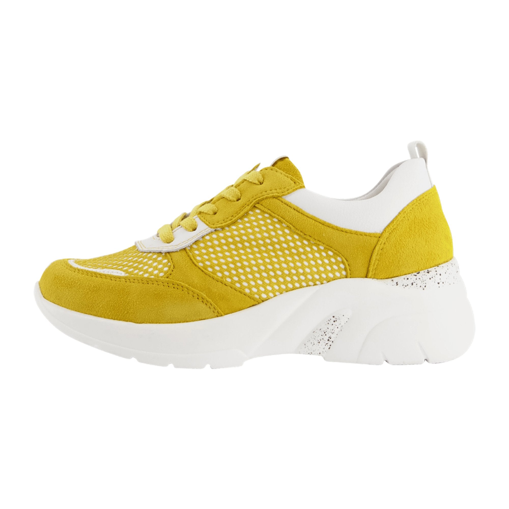 Remonte Women's Yellow Wedge Sneakers Leather Upper Lace-Up Casual Shoes