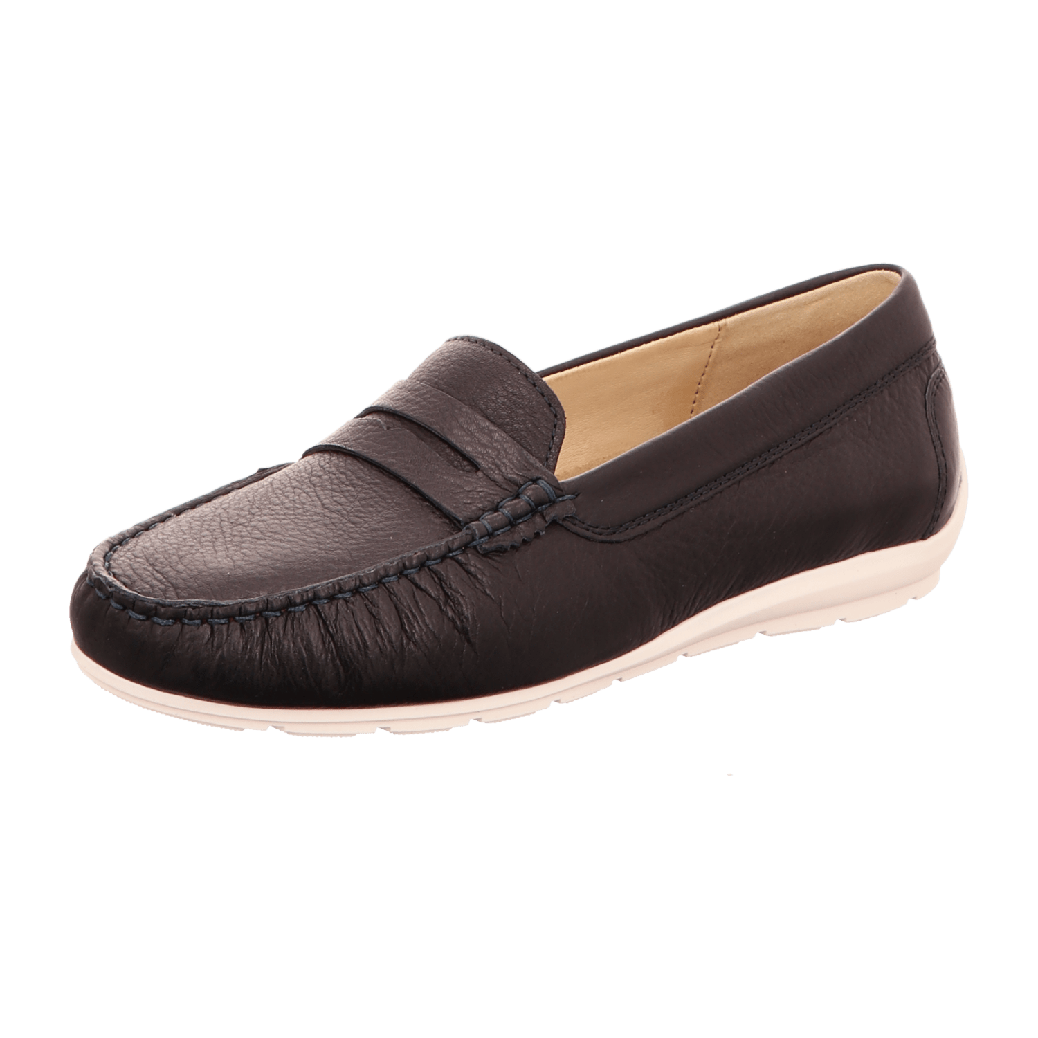 ARA Alabama Women's Smooth Leather Blue Slip-On Moccasin with Leather Lining