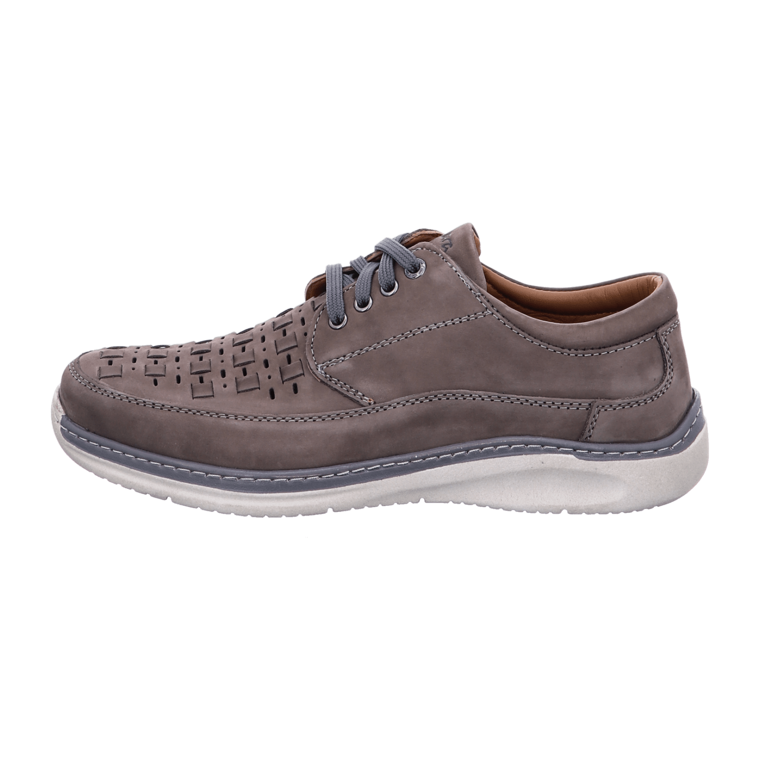 ARA Men's Gray Smooth Leather Brogue Oxford Shoes with Round Toe