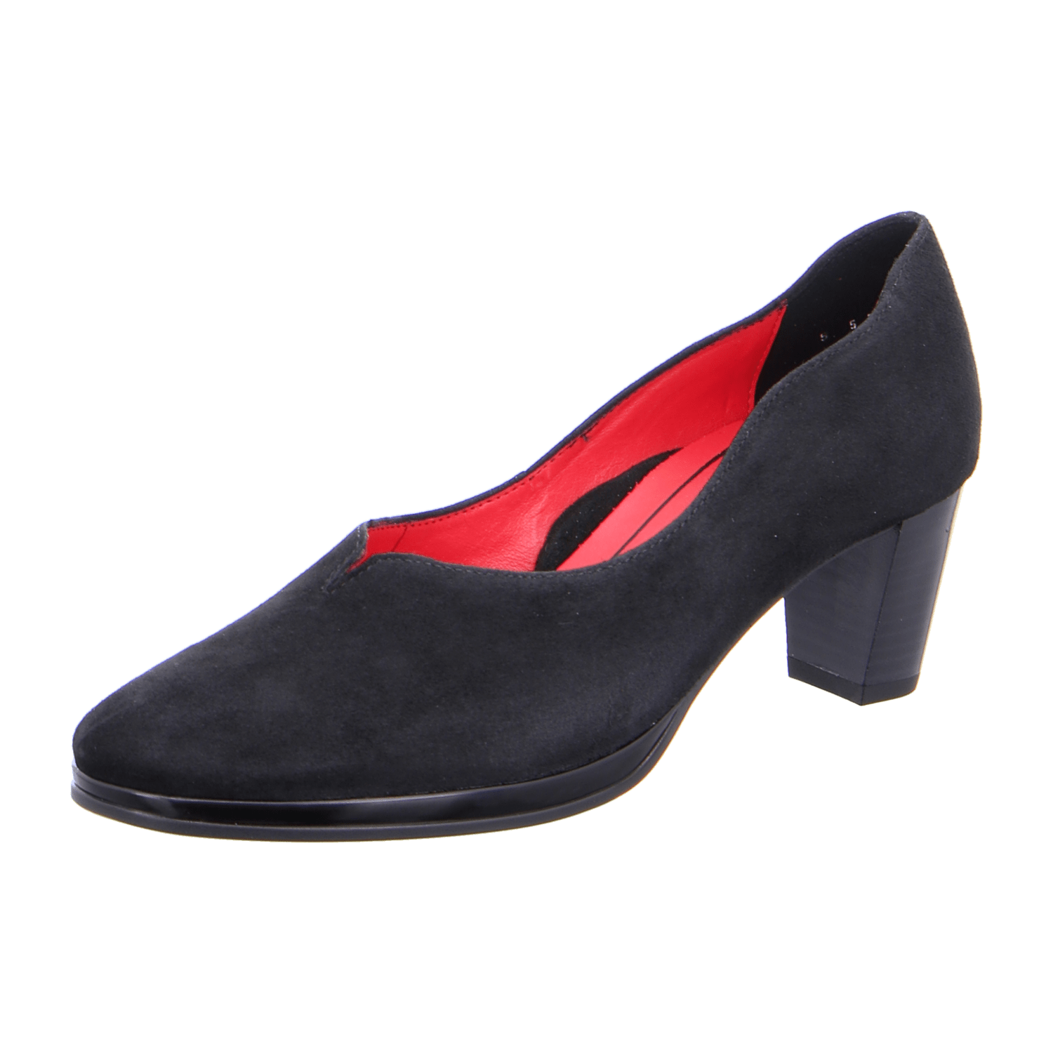 ARA Trotteur Women's Pumps in Nubuck Leather with Square Toe and Leather Lining, Black Slipper