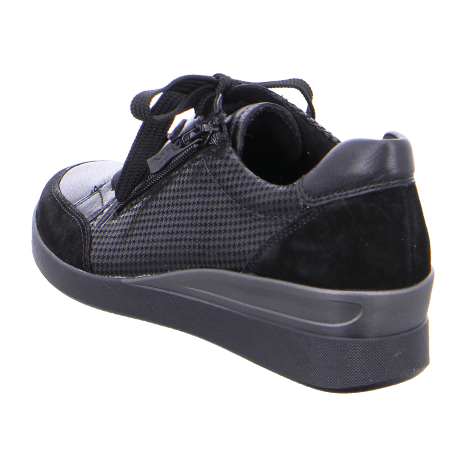 ARA LAZIO Women's Sneakers in Black Smooth Leather with Lace-Up Closure and Round Toe
