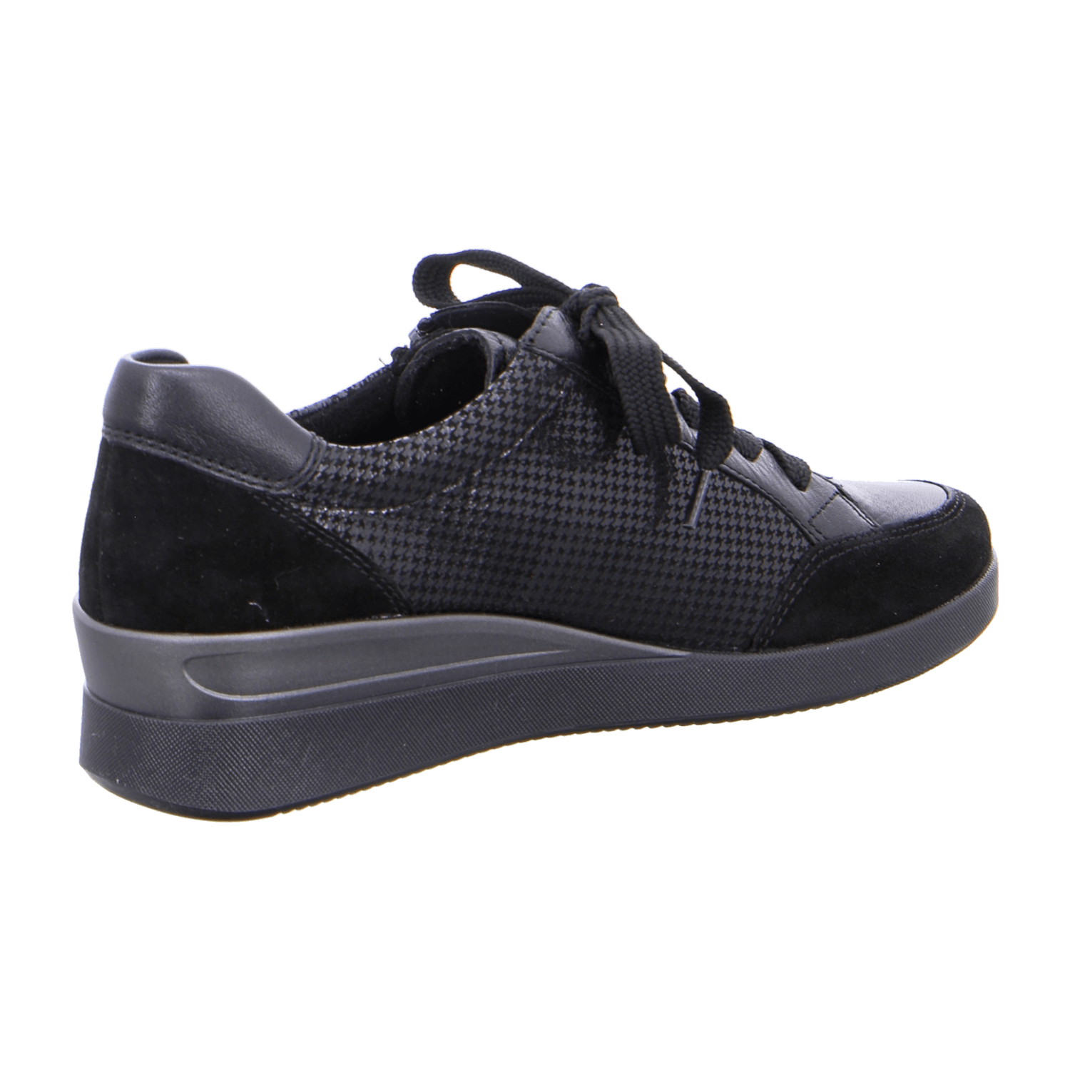 ARA LAZIO Women's Sneakers in Black Smooth Leather with Lace-Up Closure and Round Toe