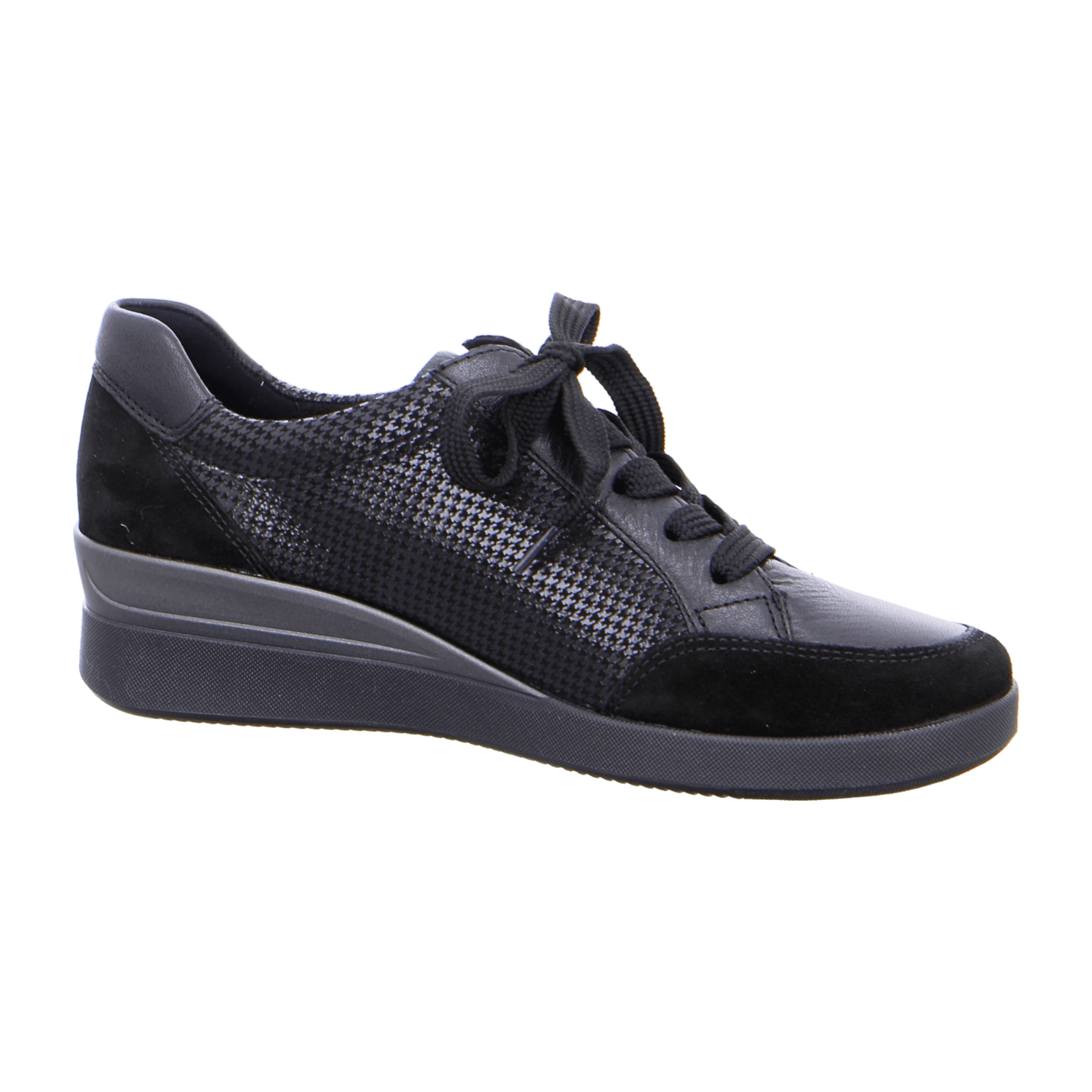 ARA LAZIO Women's Sneakers in Black Smooth Leather with Lace-Up Closure and Round Toe