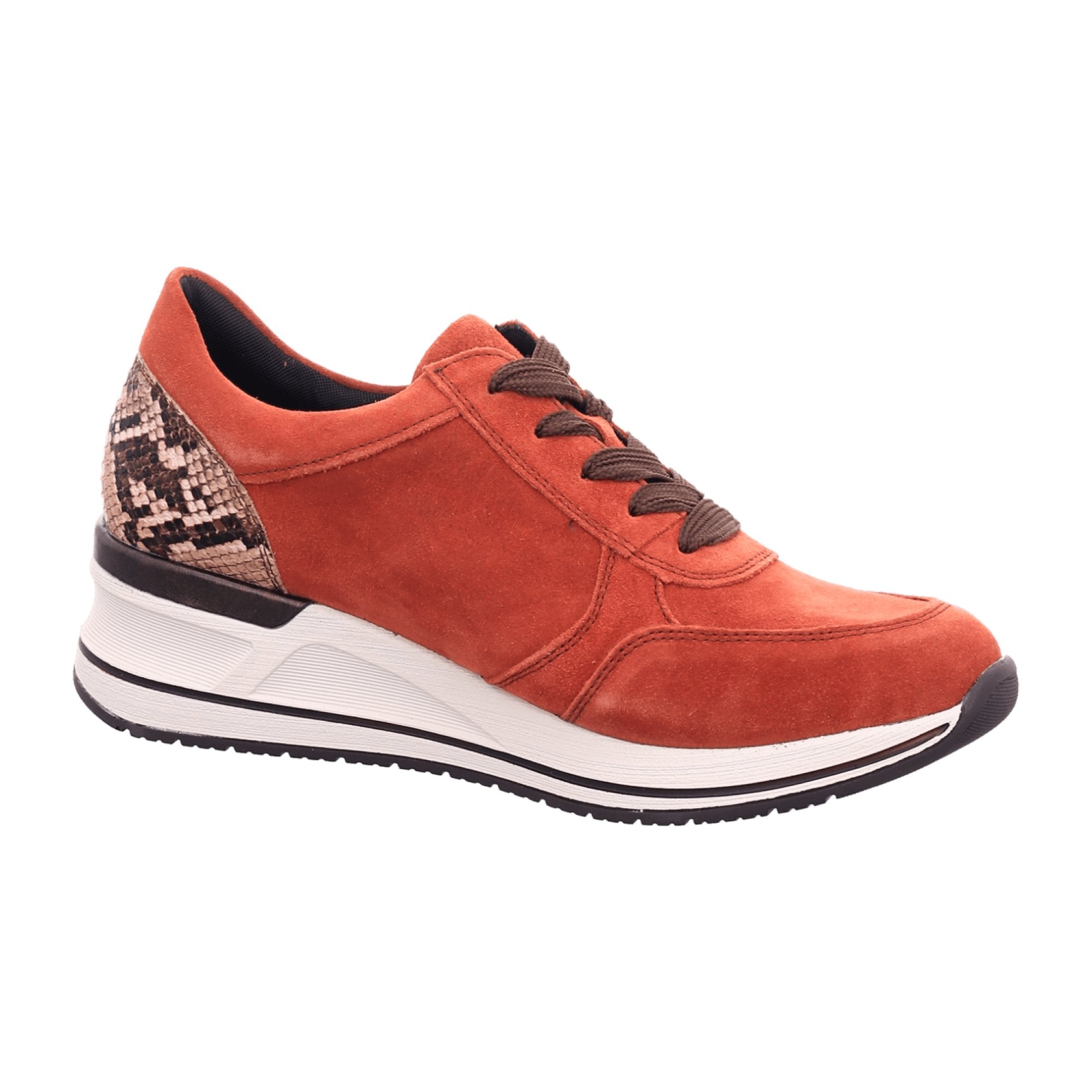 Remonte Women's Red Wedge Sneakers Velour Leather Round Toe Lace-Up Casual Shoes