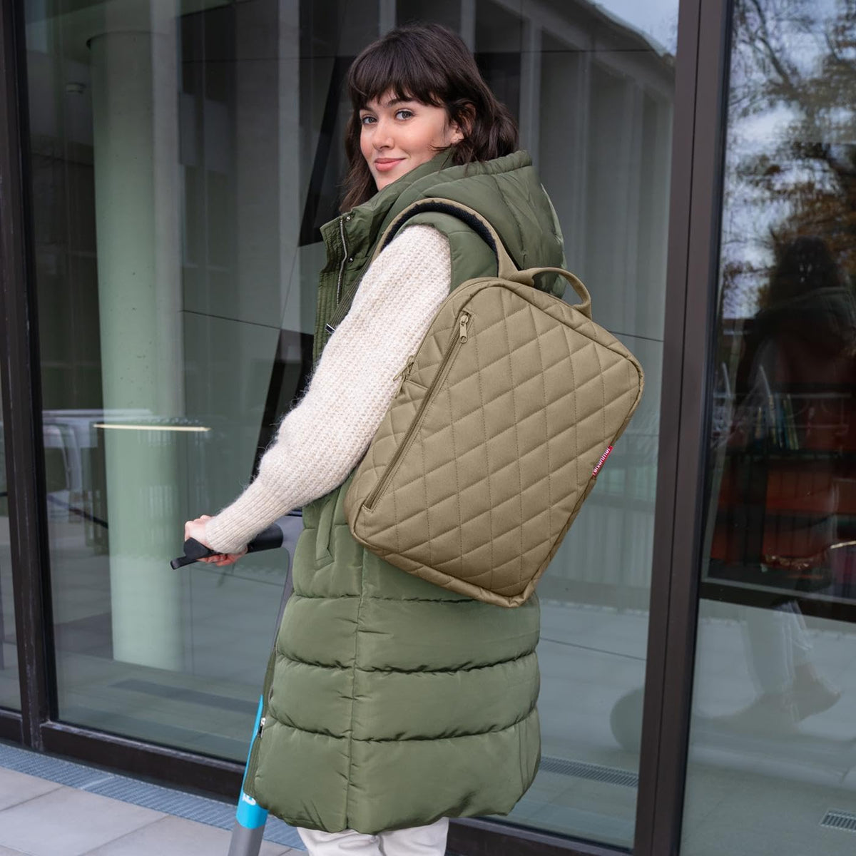 reisenthel Classic Backpack RHOMBUS OLIVE - Women's Casual Daypack with Zip Pockets