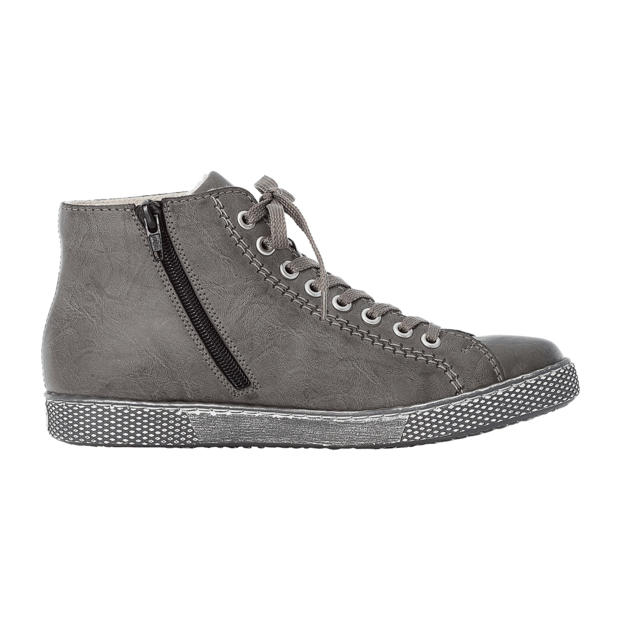 Rieker Women's Grey Lace-Up Ankle Boots with Warm Lining Comfortable Casual Shoes